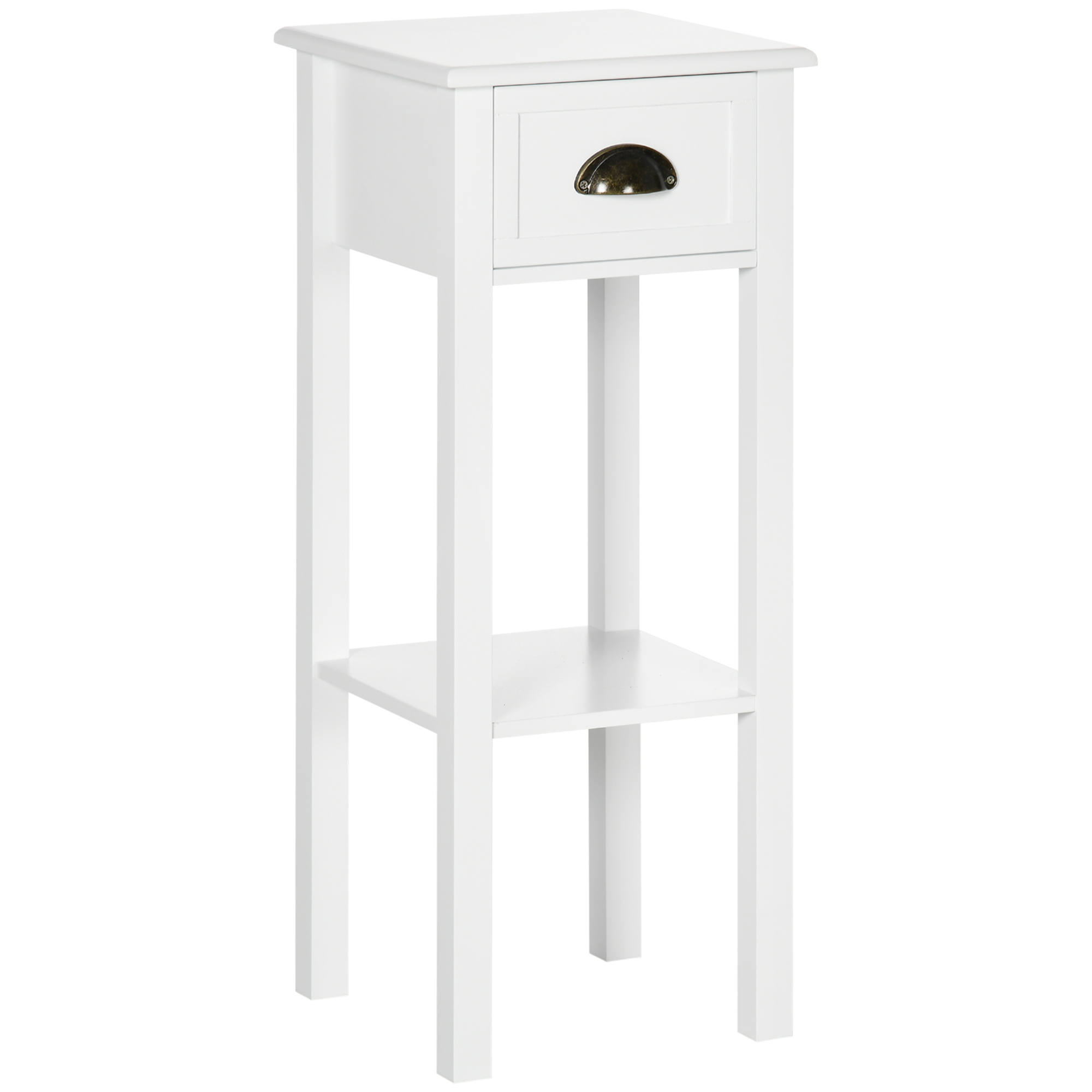 HOMCOM 2-Tier Side Table with Drawer, Narrow End Table with Bottom Shelf, for Living Room or Bedroom, White