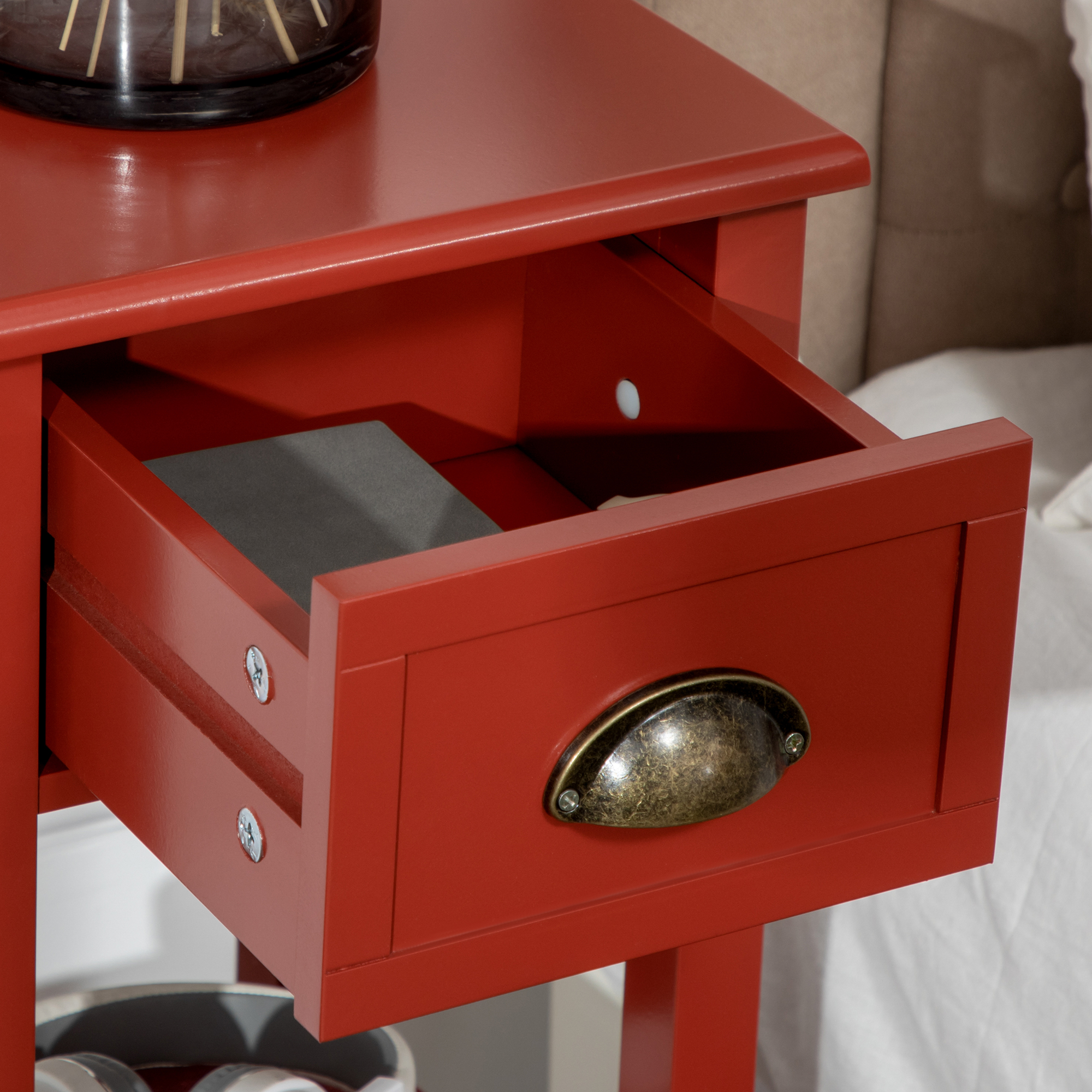 HOMCOM 2-Tier Side Table with Drawer, Narrow End Table with Bottom Shelf, for Living Room or Bedroom, Red