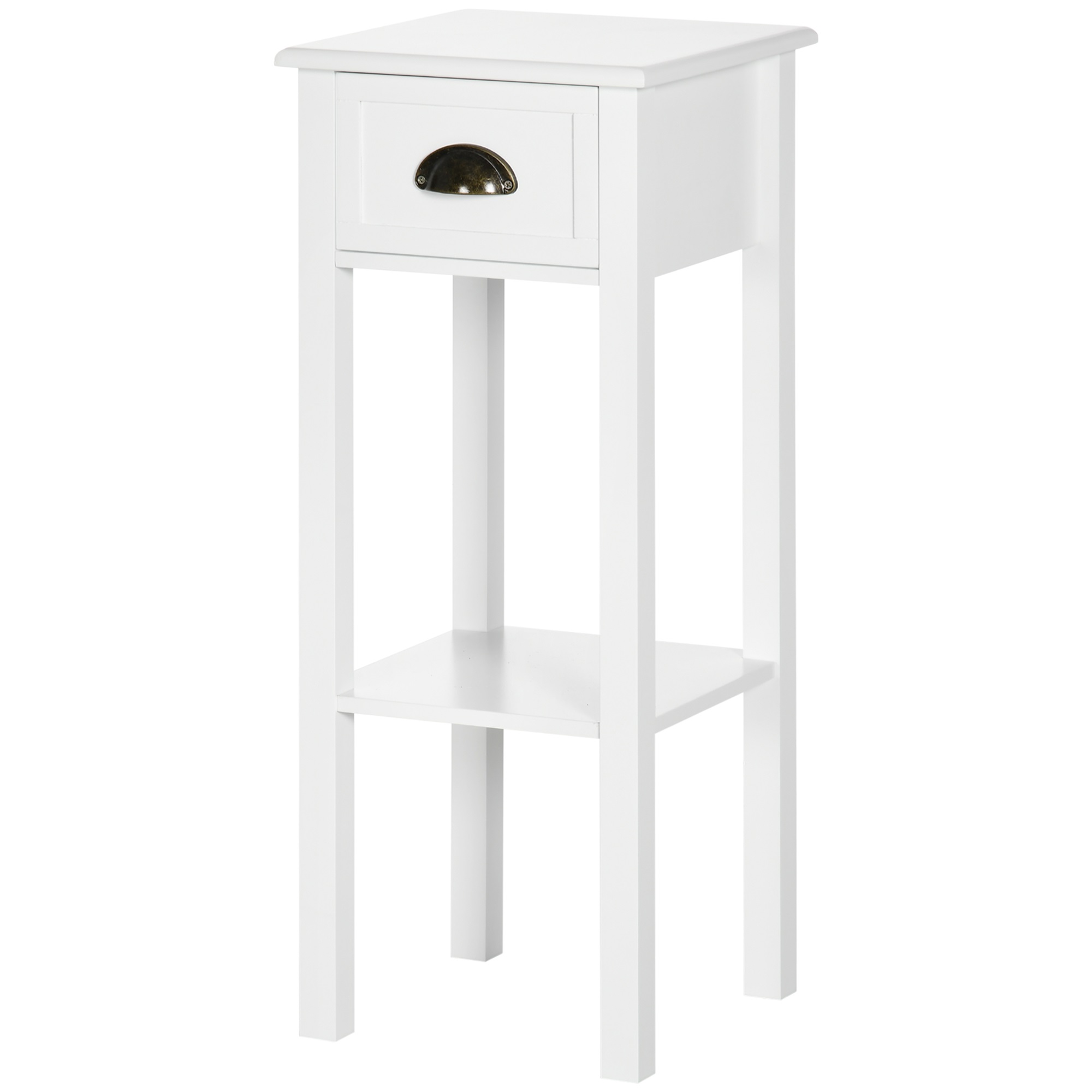 HOMCOM 2-Tier Side Table with Drawer, Narrow End Table with Bottom Shelf, for Living Room or Bedroom, White