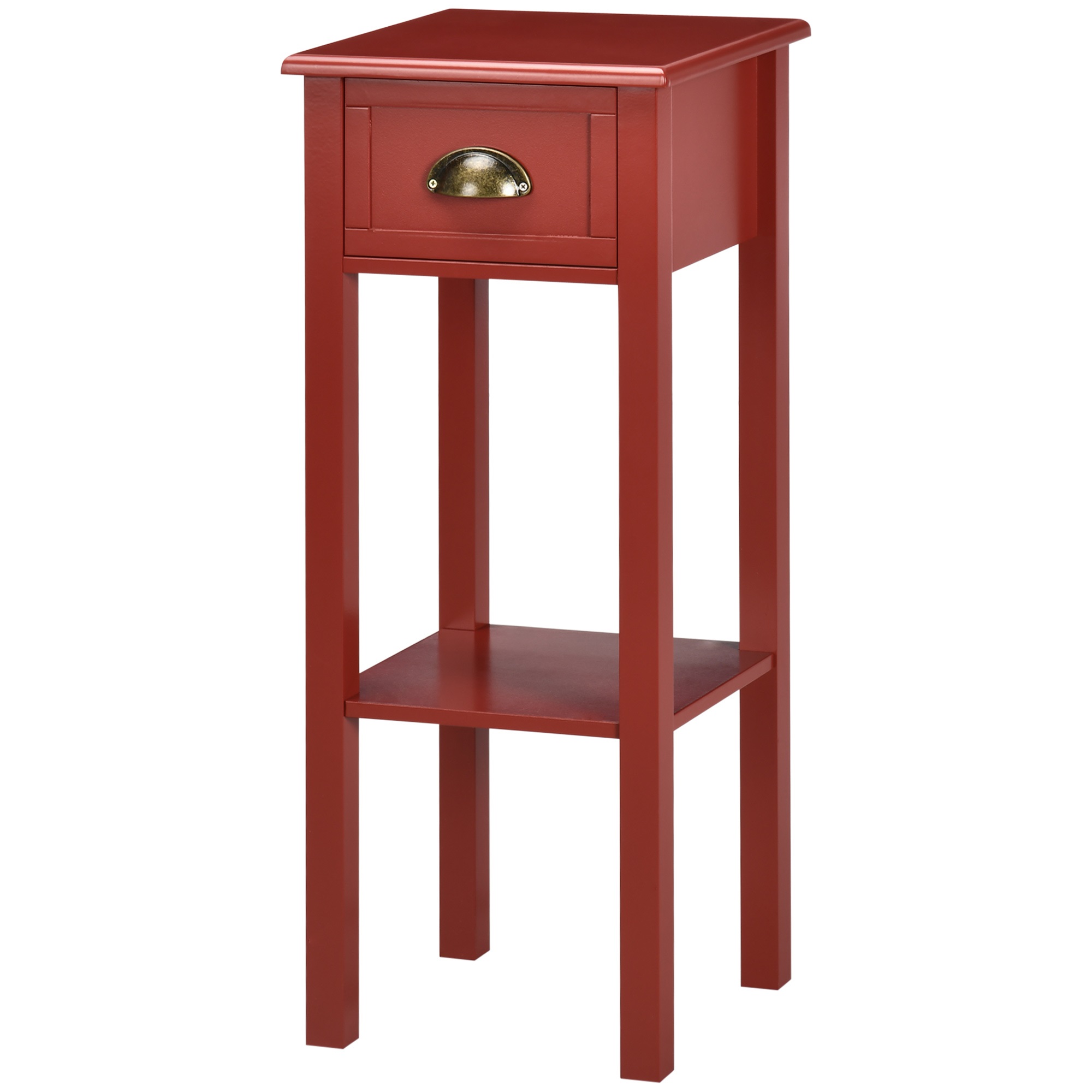 HOMCOM 2-Tier Side Table with Drawer, Narrow End Table with Bottom Shelf, for Living Room or Bedroom, Red