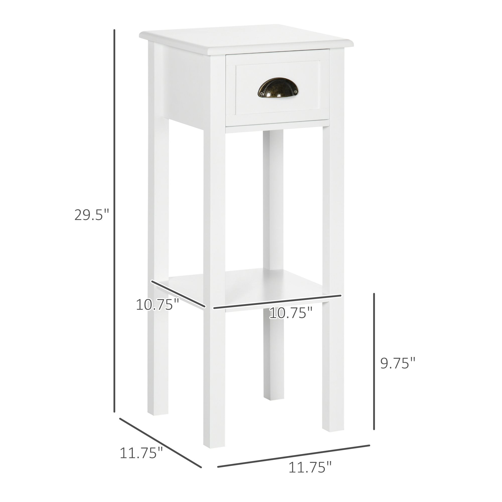 HOMCOM 2-Tier Side Table with Drawer, Narrow End Table with Bottom Shelf, for Living Room or Bedroom, White