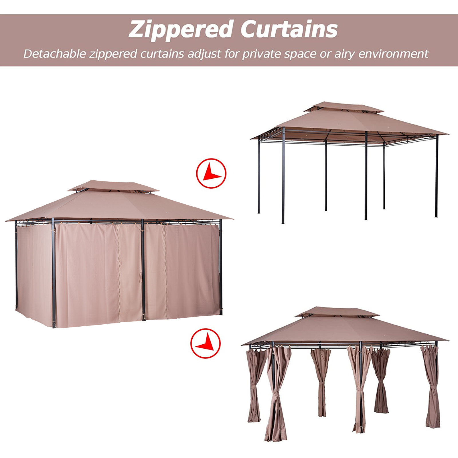 Outsunny 10' x 13' Patio Gazebo, Outdoor Gazebo Canopy Shelter with Curtains, Vented Roof, Steel Frame for Garden, Lawn, Backyard and Deck, Khaki