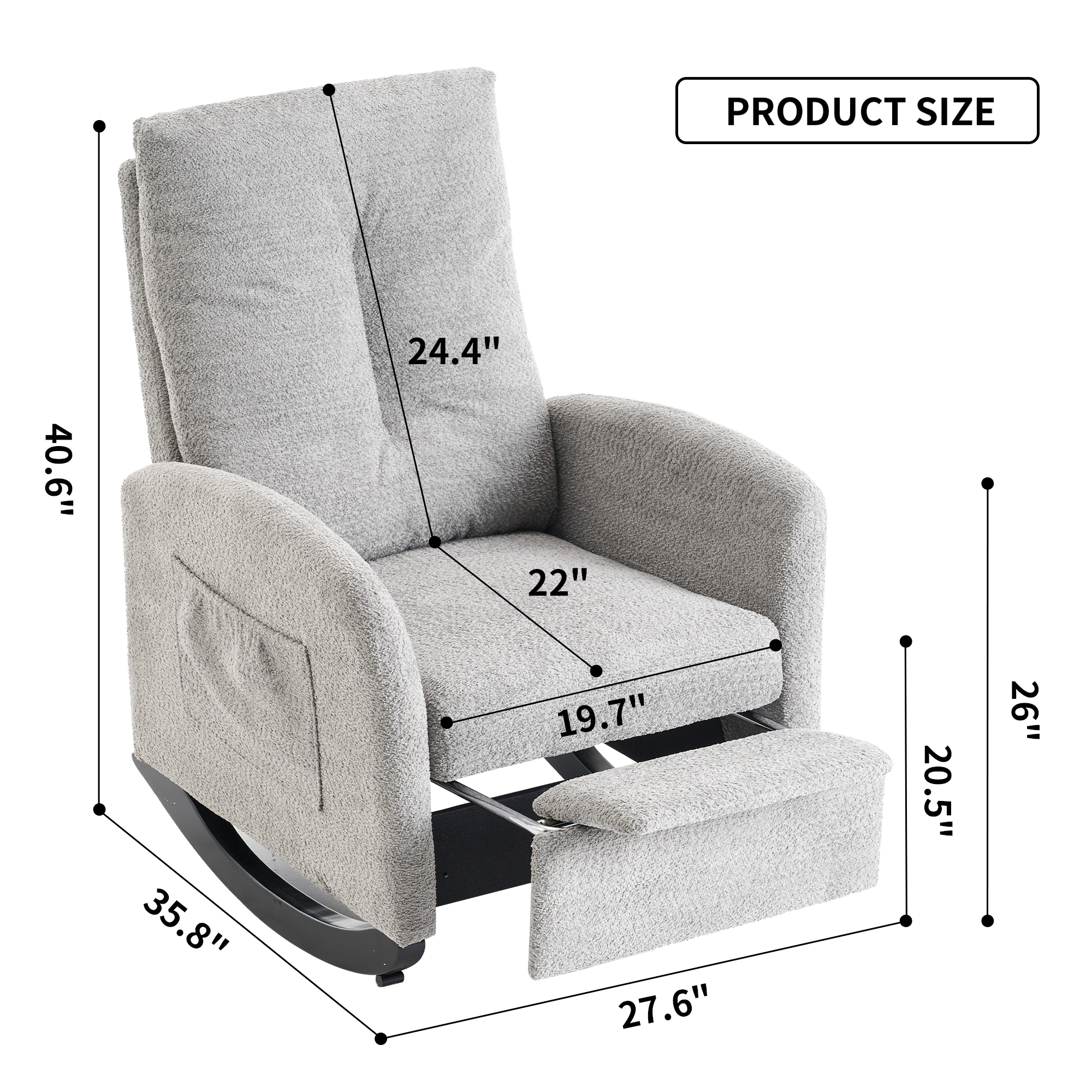 Accent Rocking Chair with Footrest High Back Rubber Wood Rocking Legs Bedroom Living Space