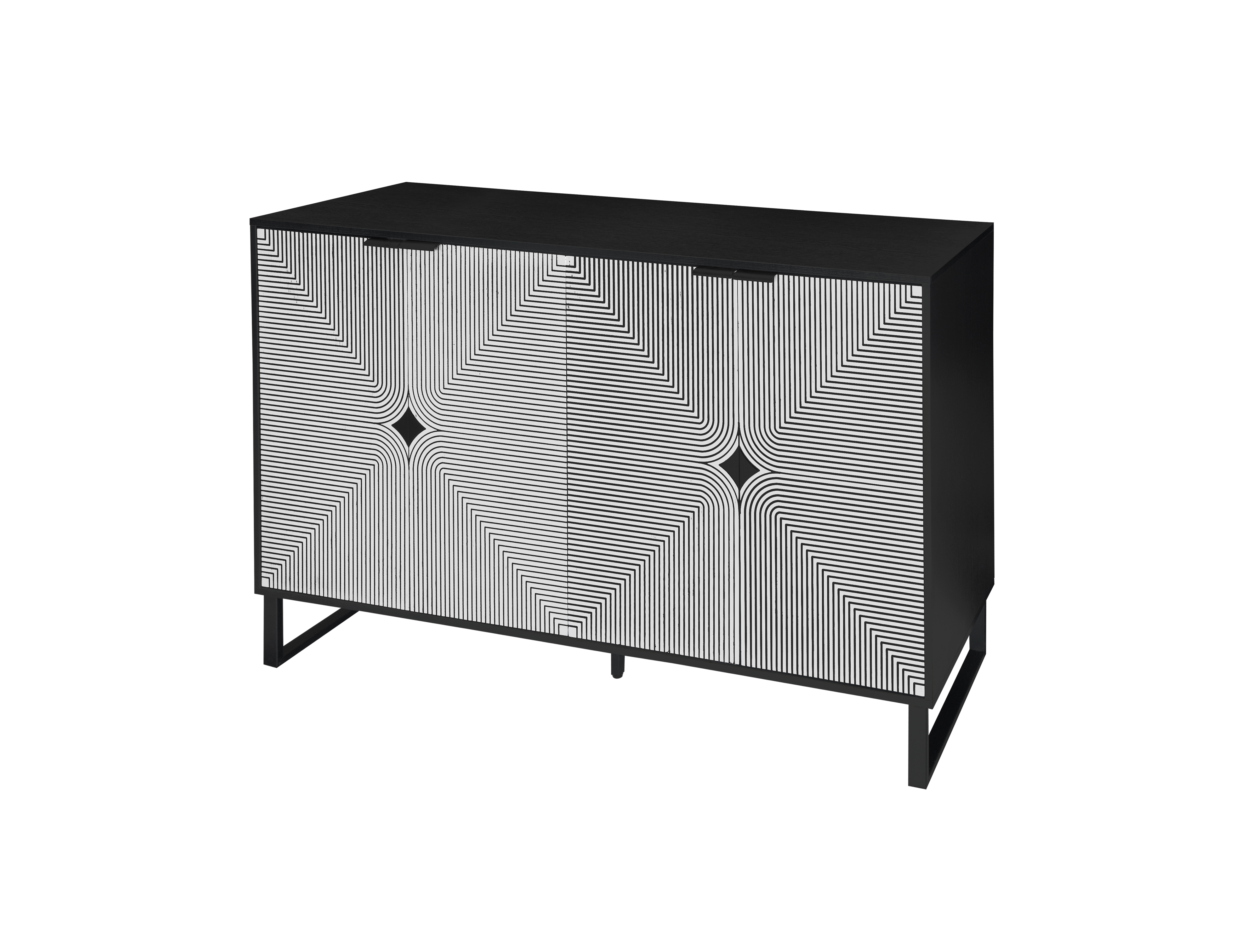 Carved 4 Door Sideboard Sideboard Buffet Cabinet with Storage  Black and White Striped Sideboard , Modern Coffee Bar Cabinet with  Adjustable Shelf For Living room Diningroom Kitchen