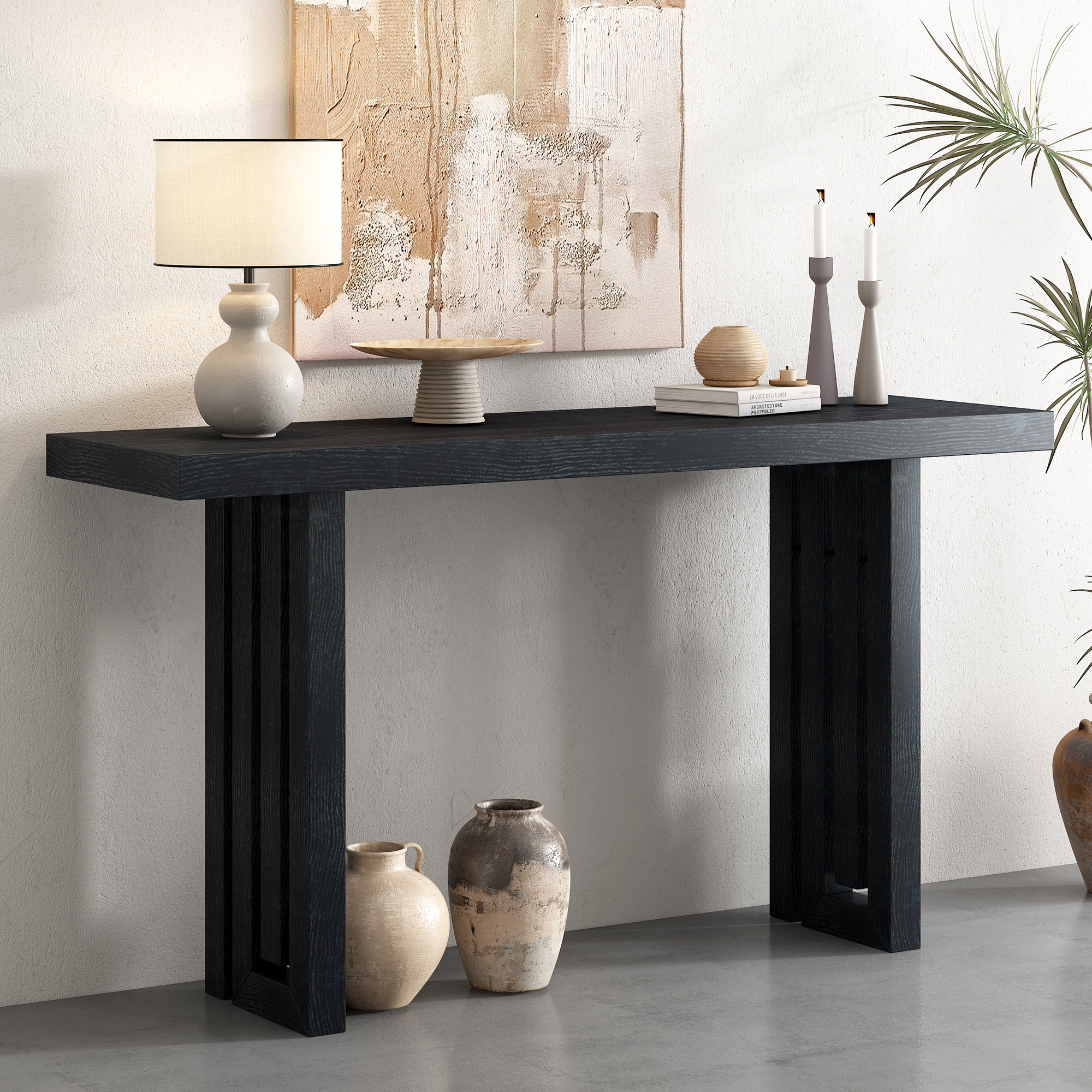 U_STYLE Uniquely Designed Oak Veneer Console Table with Distinctive Side Shapes, Suitable for Entryway, Hallway, Living Room, Foyer, Corridor