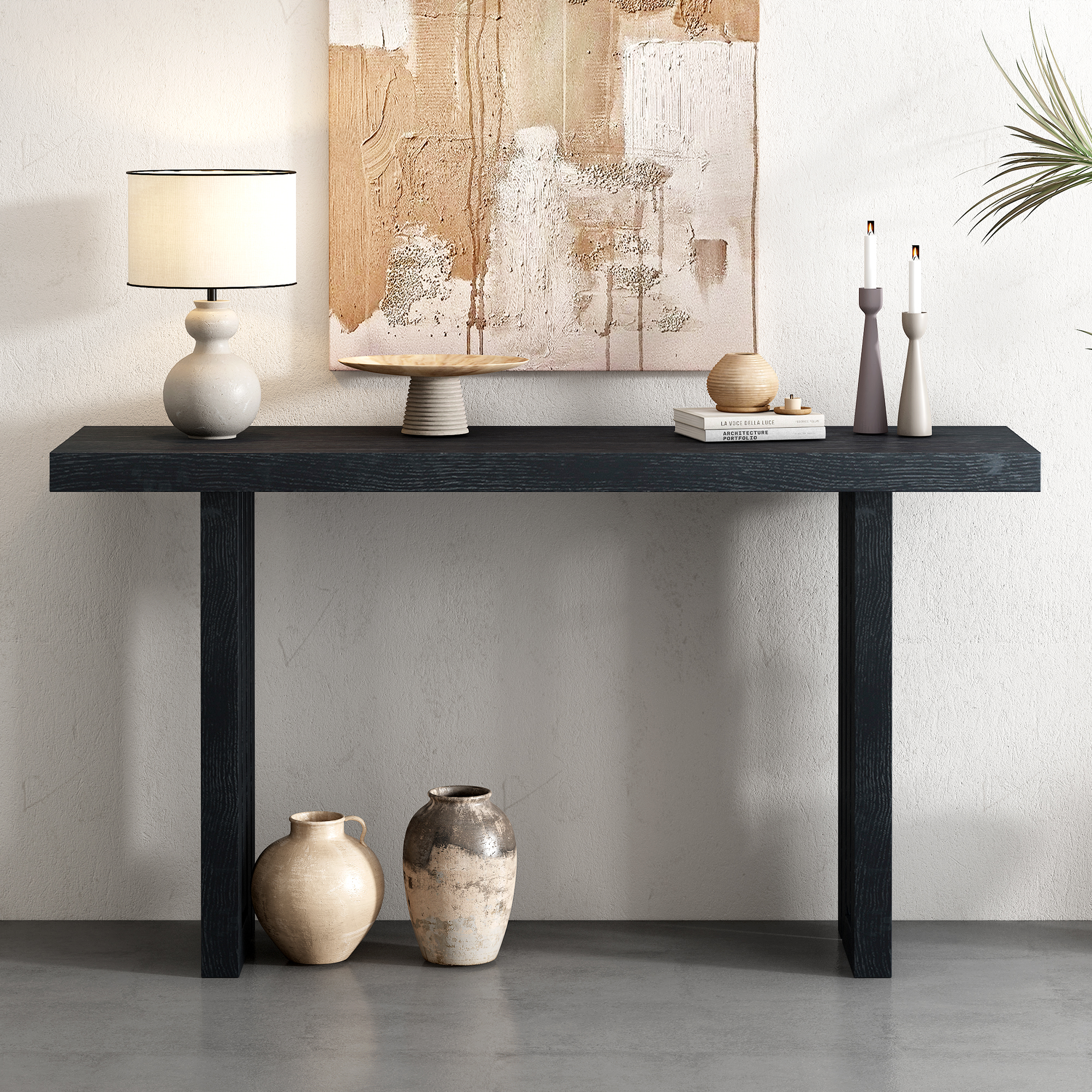 U_STYLE Uniquely Designed Oak Veneer Console Table with Distinctive Side Shapes, Suitable for Entryway, Hallway, Living Room, Foyer, Corridor