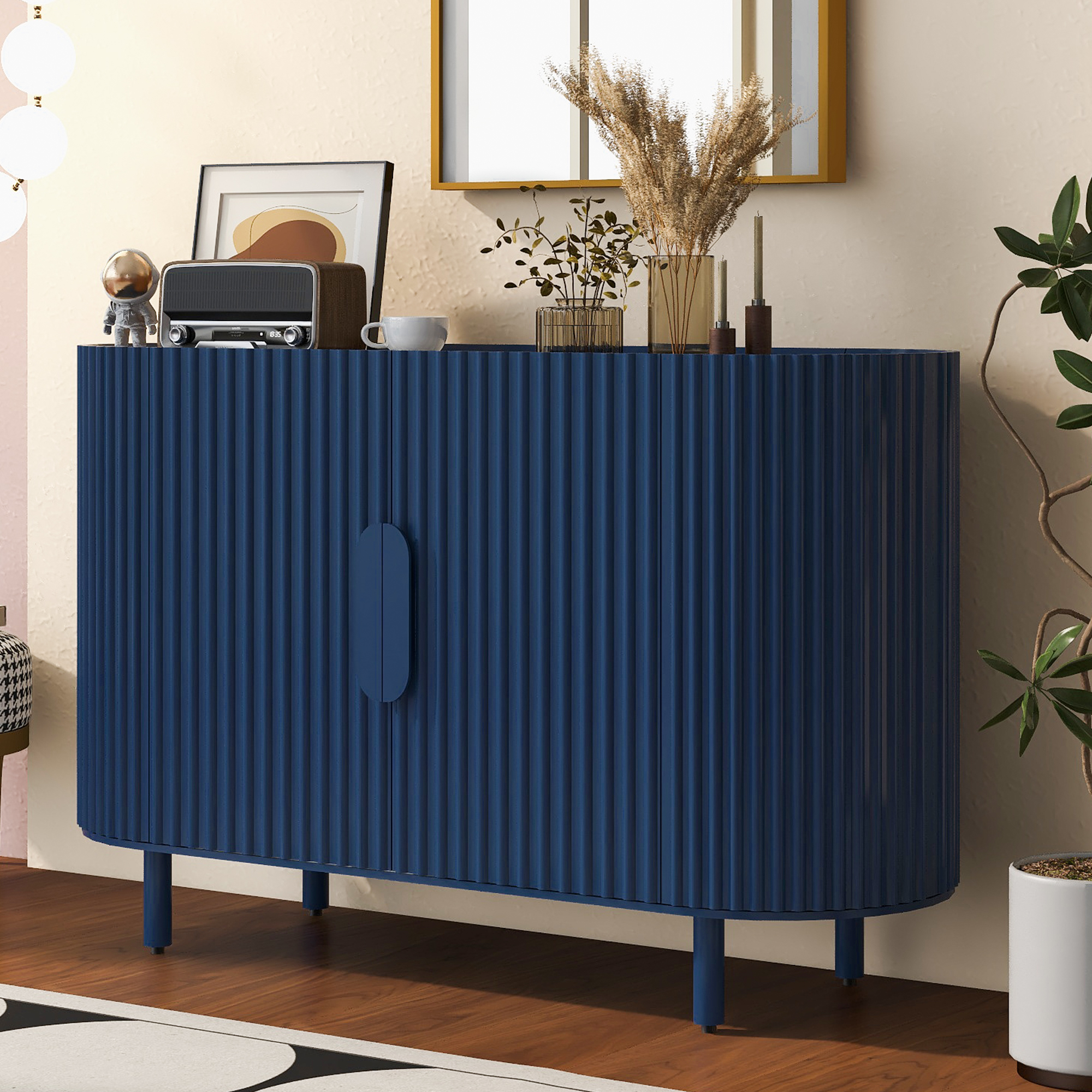 U-Style Curved Design Light Luxury Sideboard with Adjustable Shelves,Suitable for Living Room,Study and Entrance