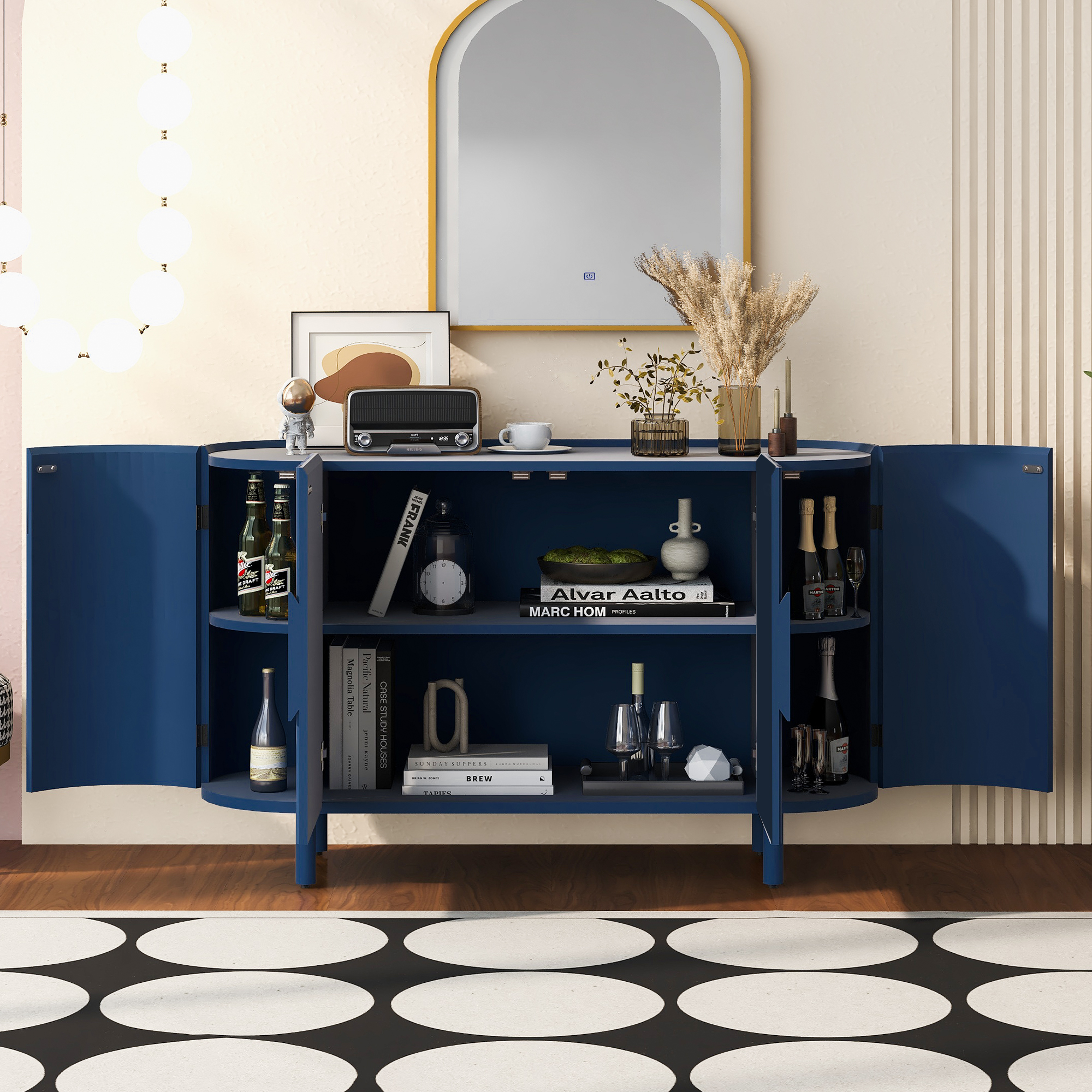 U-Style Curved Design Light Luxury Sideboard with Adjustable Shelves,Suitable for Living Room,Study and Entrance