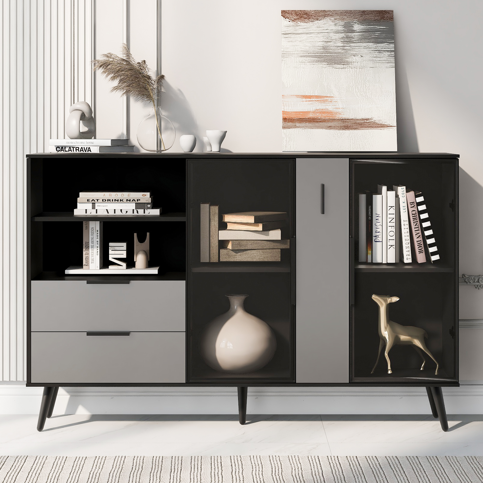 U_STYLE   Featured Two-door Storage Cabinet with Two Drawers and Metal Handles, Suitable for Corridors, Entrances, Living rooms.