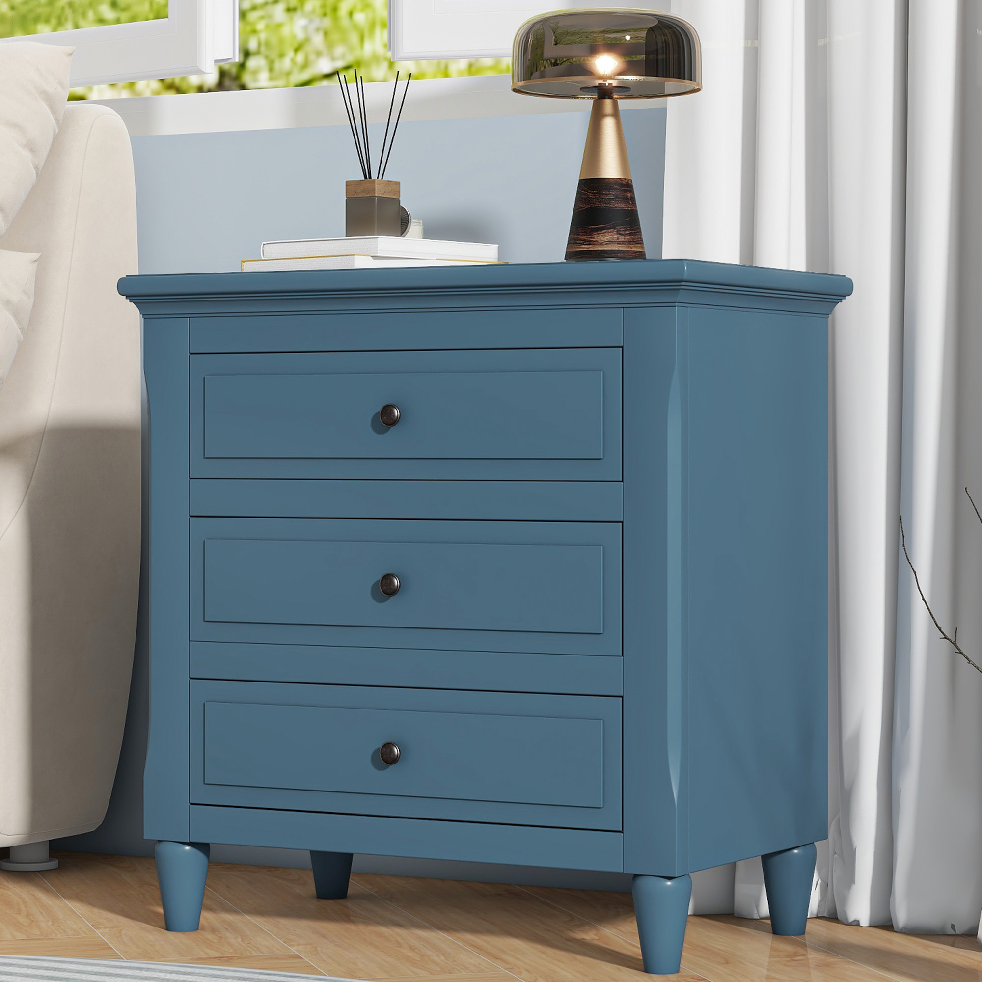 U_STYLE 3-Drawer Nightstand Storage Wood Cabinet