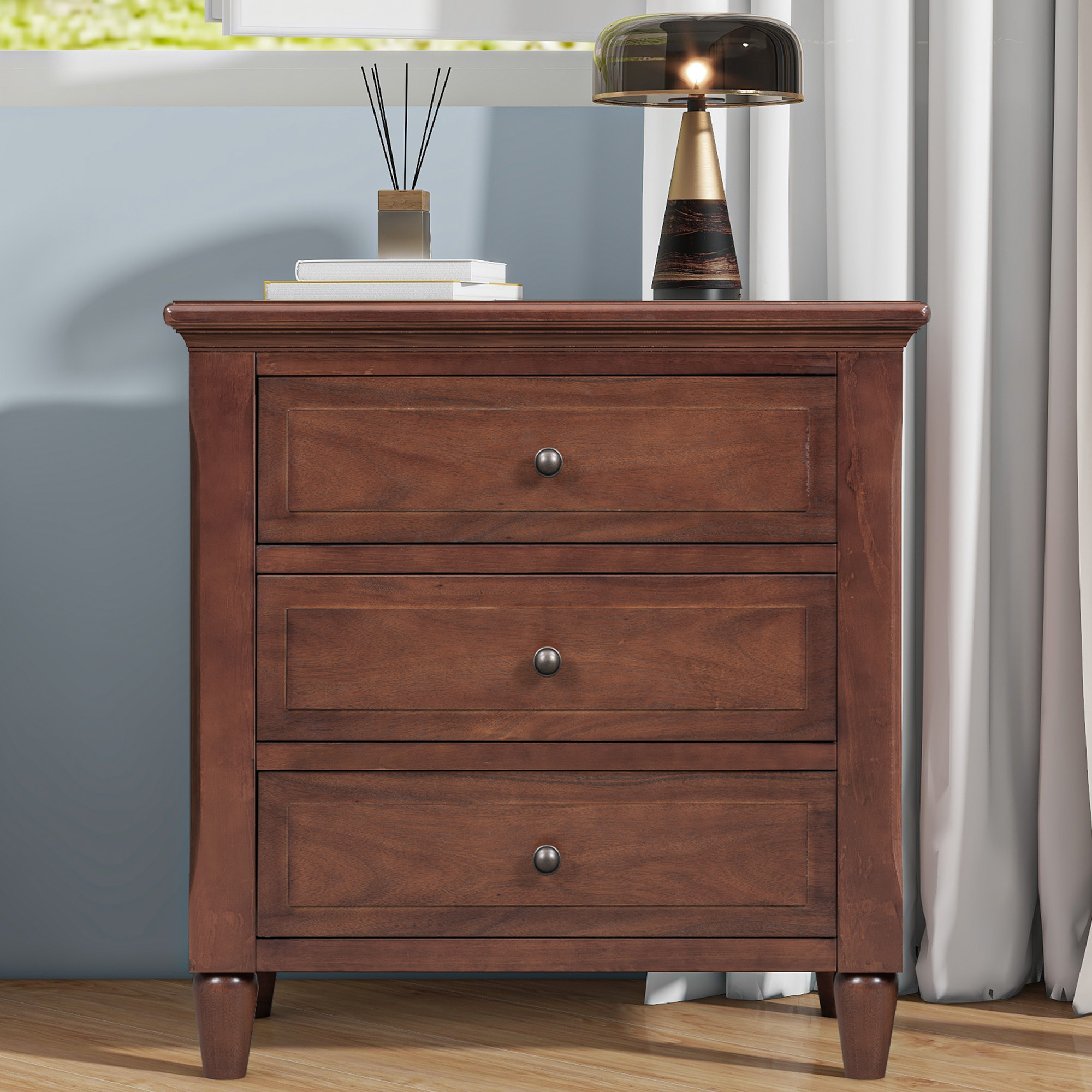 U_STYLE 3-Drawer Nightstand Storage Wood Cabinet