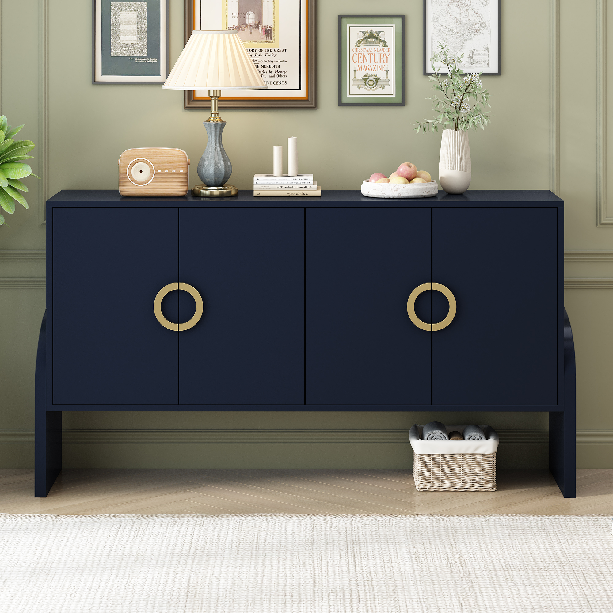 Navy Blue + Solid Wood+MDF