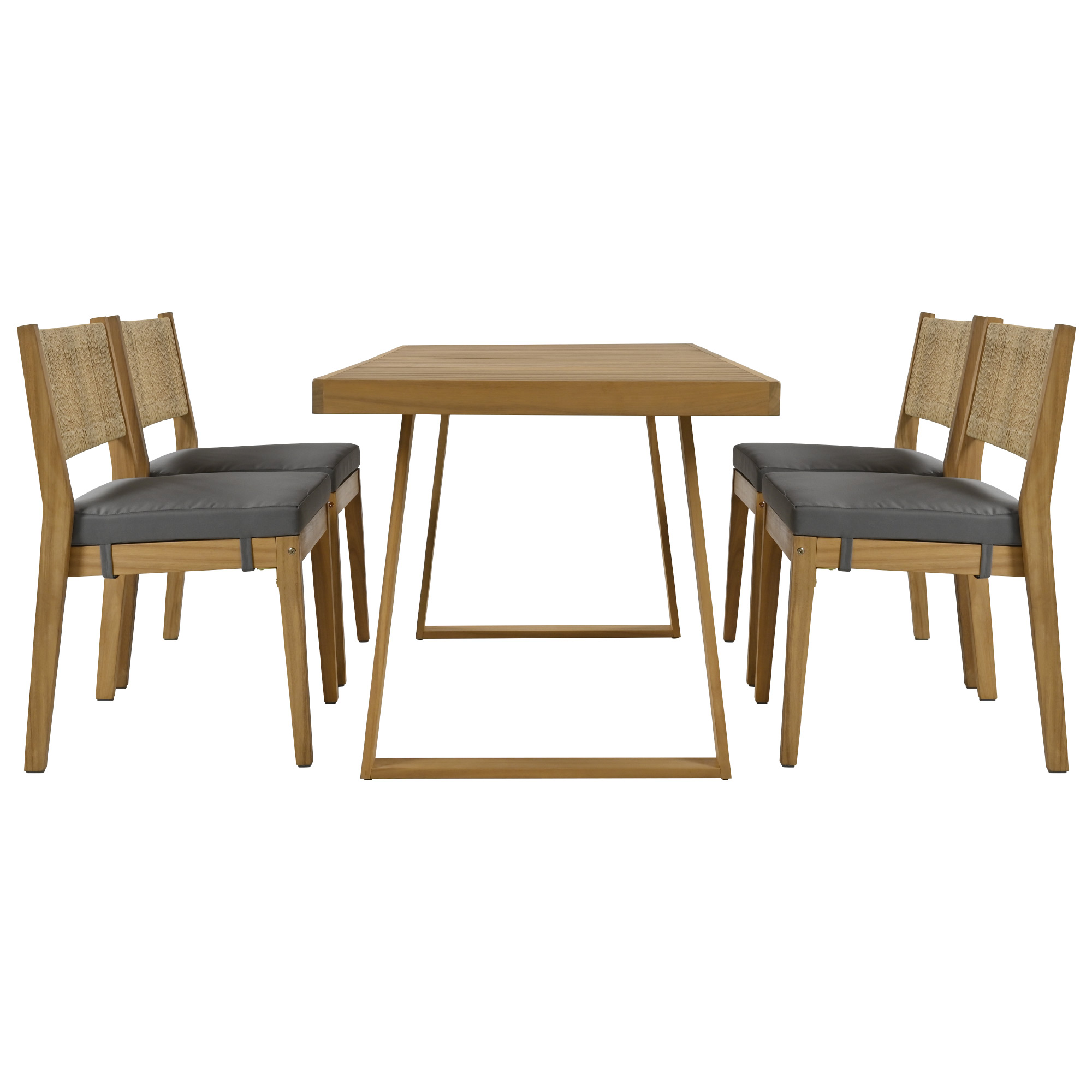 U_Style Multi-person Outdoor Acacia Wood Dining Table and Chair Set, Thick Cushions, Suitable for Balcony, Vourtyard, and Garden.