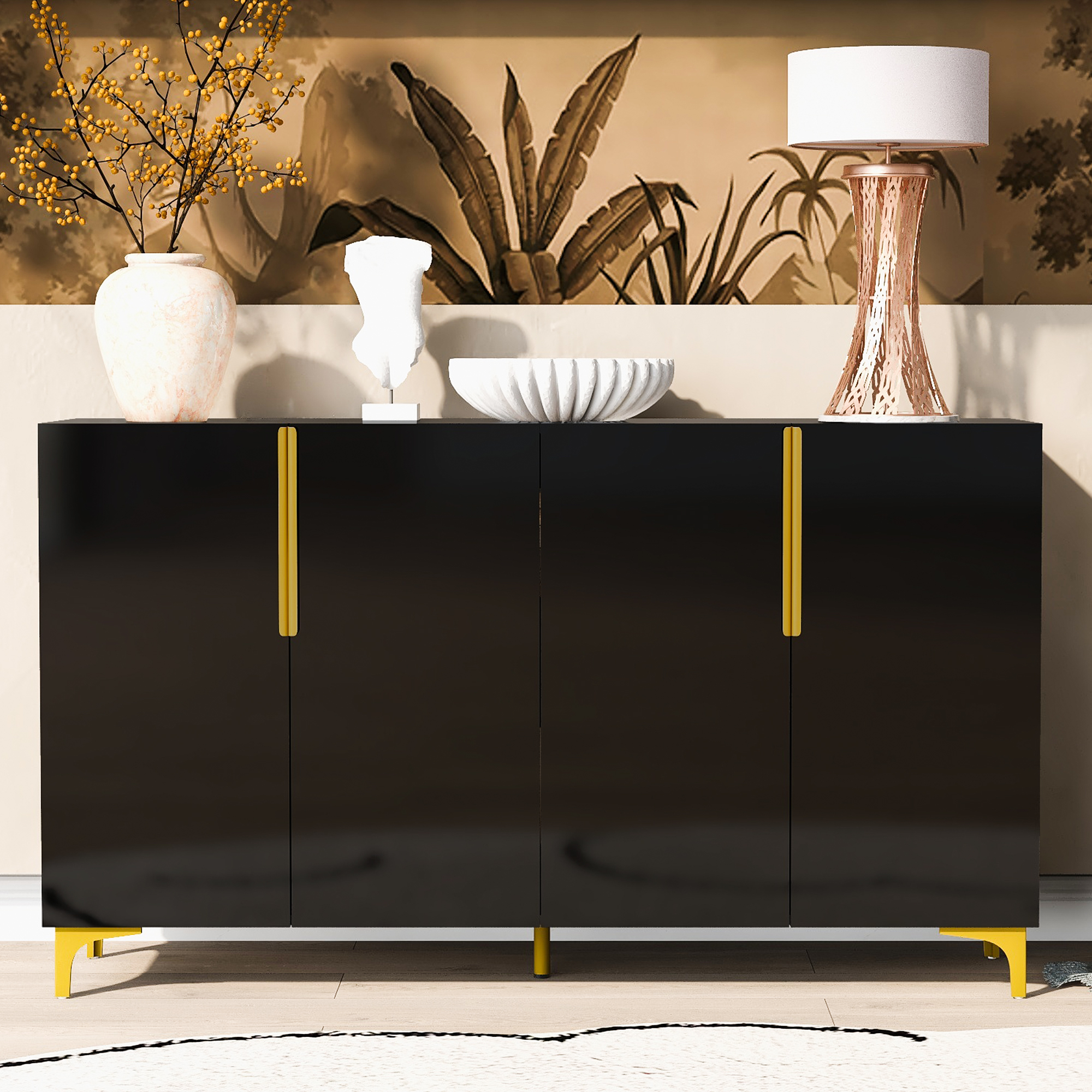 U_Style Glossy Finish Light Luxury Storage Cabinet, Adjustable, Suitable for Living Room, Study, Hallway.