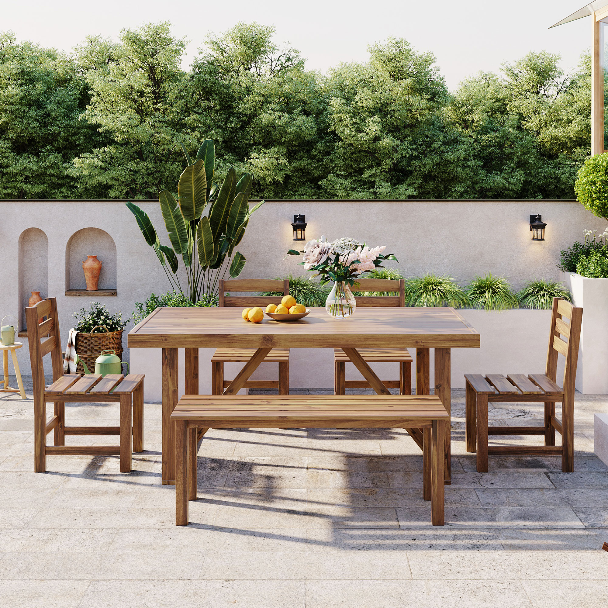 U_Style   High-quality Acacia Wood Outdoor Table and Chair Set, Suitable for Patio, Balcony, Backyard