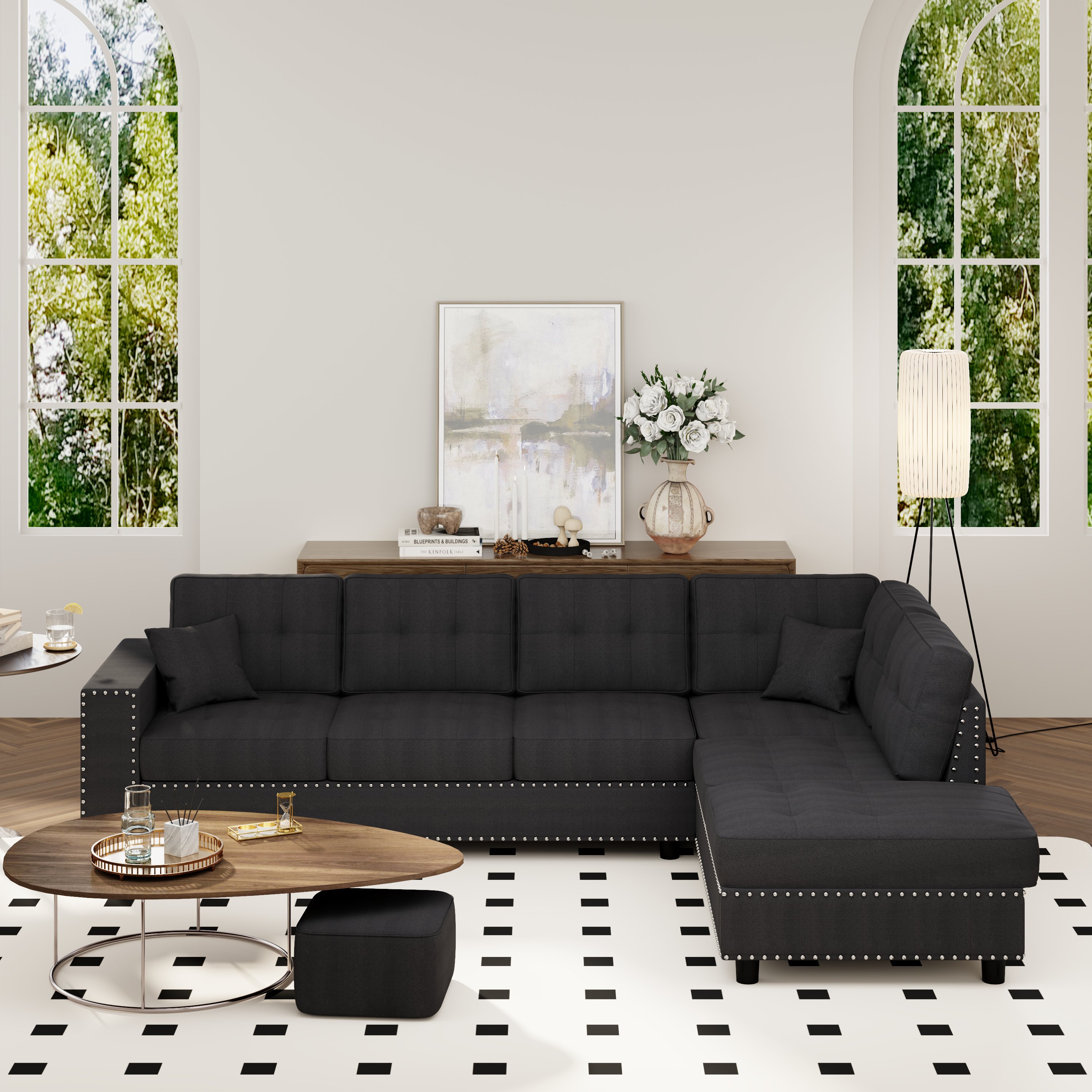 U_Style 109.2''L-shaped Modular Sectional Sofa with Removable  Back Cushions and 2 Pillows, Suitable for Living rooms, Offices, and Apartments