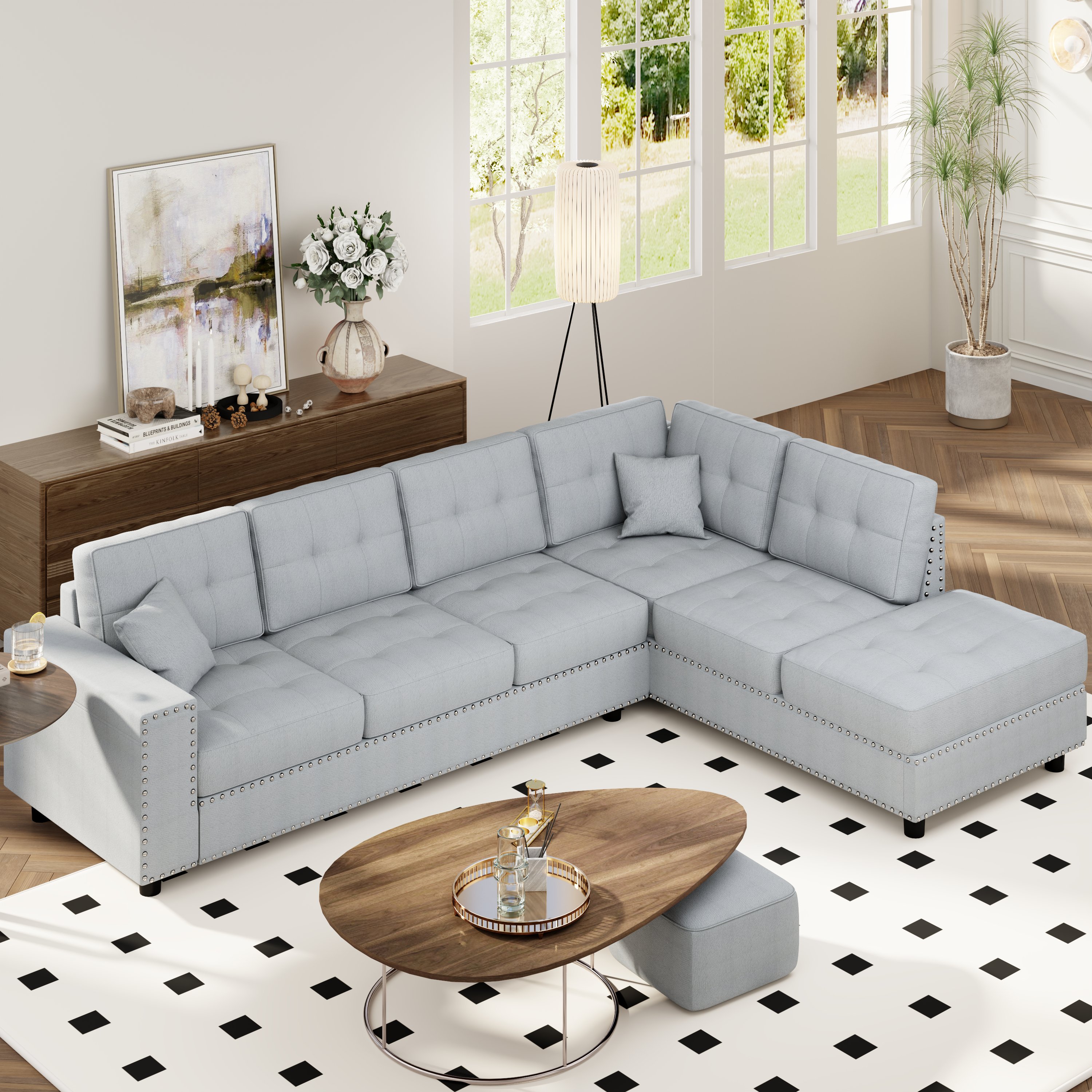 U_Style 109.2''L-shaped Modular Sectional Sofa with Removable  Back Cushions and 2 Pillows, Suitable for Living rooms, Offices, and Apartments