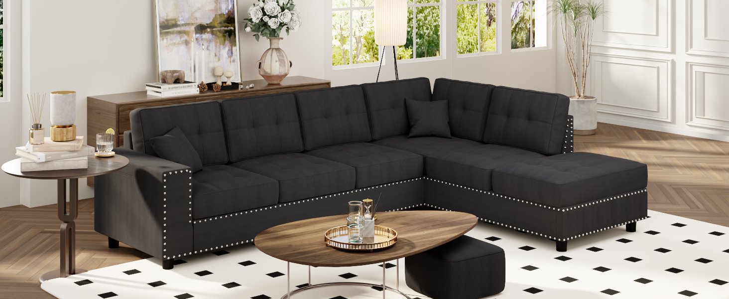 U_Style 109.2''L-shaped Modular Sectional Sofa with Removable  Back Cushions and 2 Pillows, Suitable for Living rooms, Offices, and Apartments