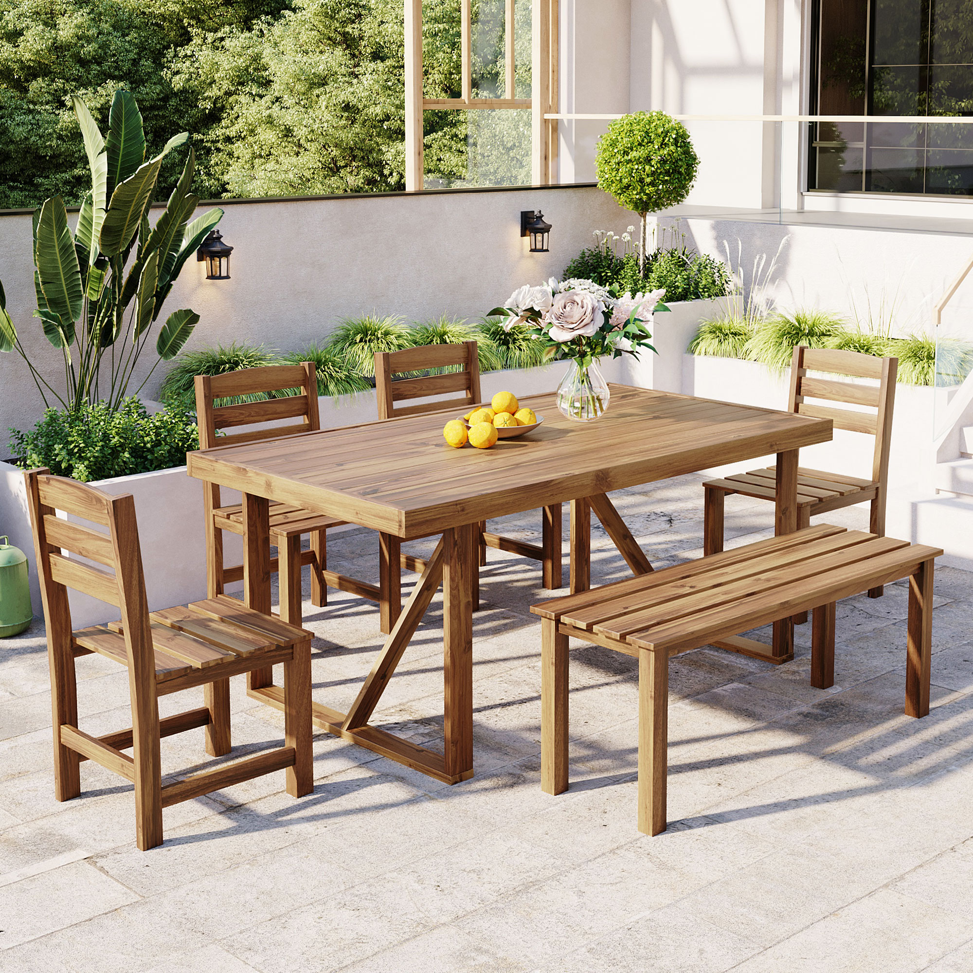 U_Style   High-quality Acacia Wood Outdoor Table and Chair Set, Suitable for Patio, Balcony, Backyard