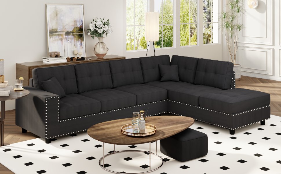 U_Style 109.2''L-shaped Modular Sectional Sofa with Removable  Back Cushions and 2 Pillows, Suitable for Living rooms, Offices, and Apartments