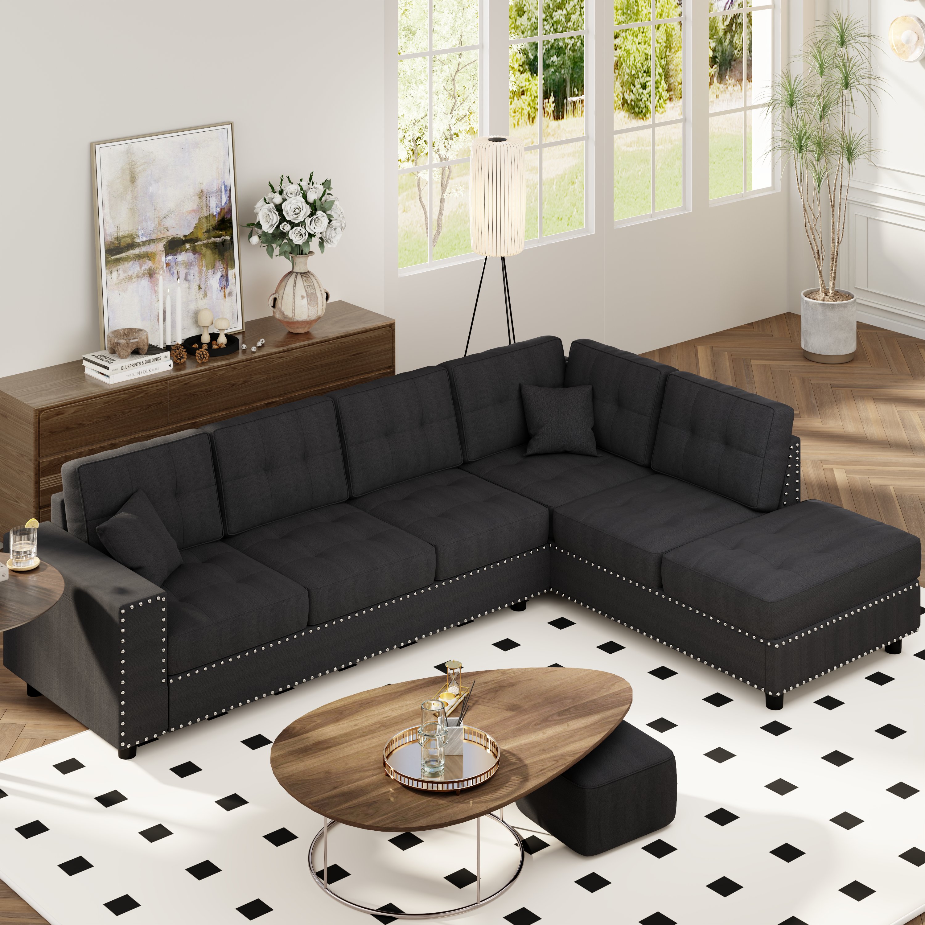 U_Style 109.2''L-shaped Modular Sectional Sofa with Removable  Back Cushions and 2 Pillows, Suitable for Living rooms, Offices, and Apartments