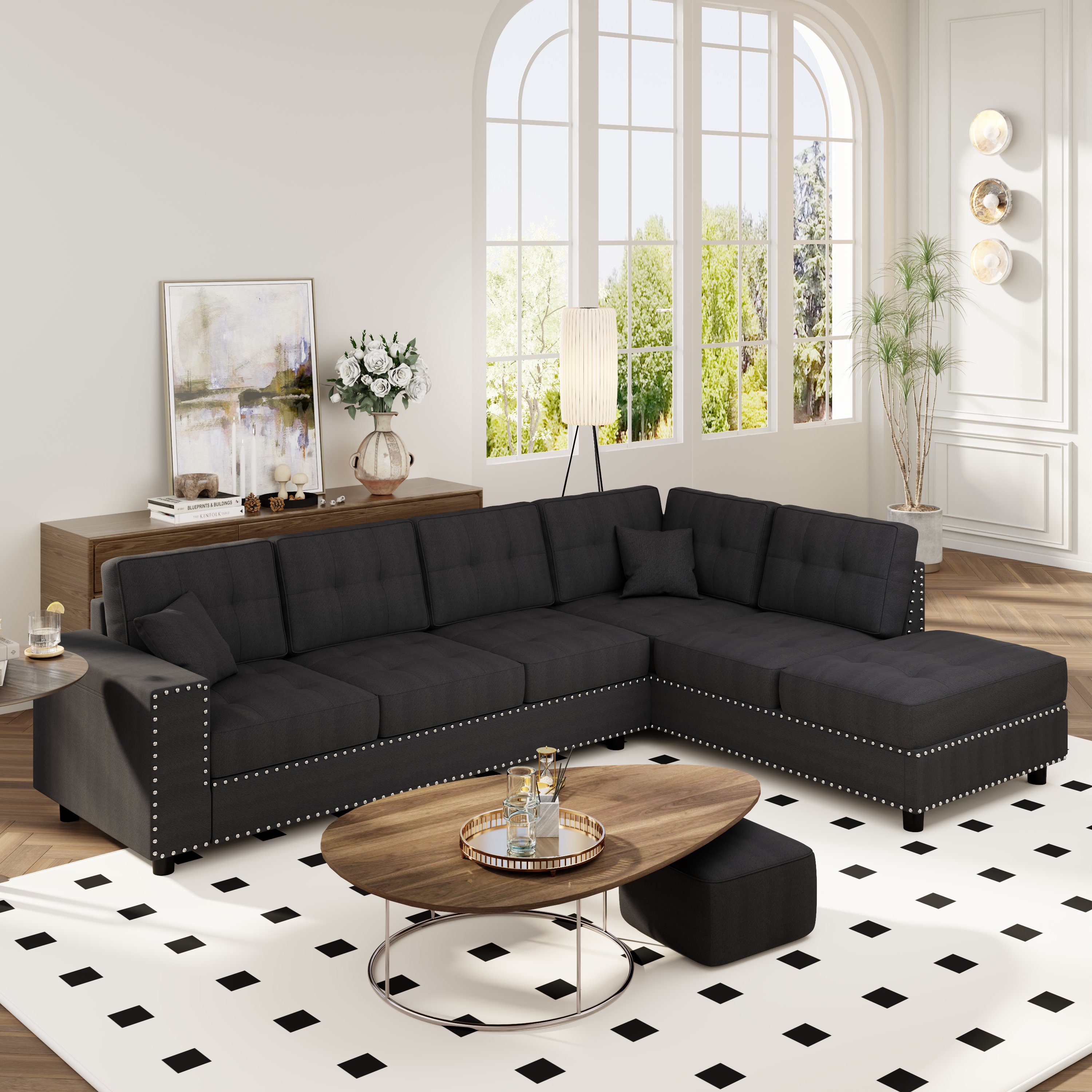 U_Style 109.2''L-shaped Modular Sectional Sofa with Removable  Back Cushions and 2 Pillows, Suitable for Living rooms, Offices, and Apartments