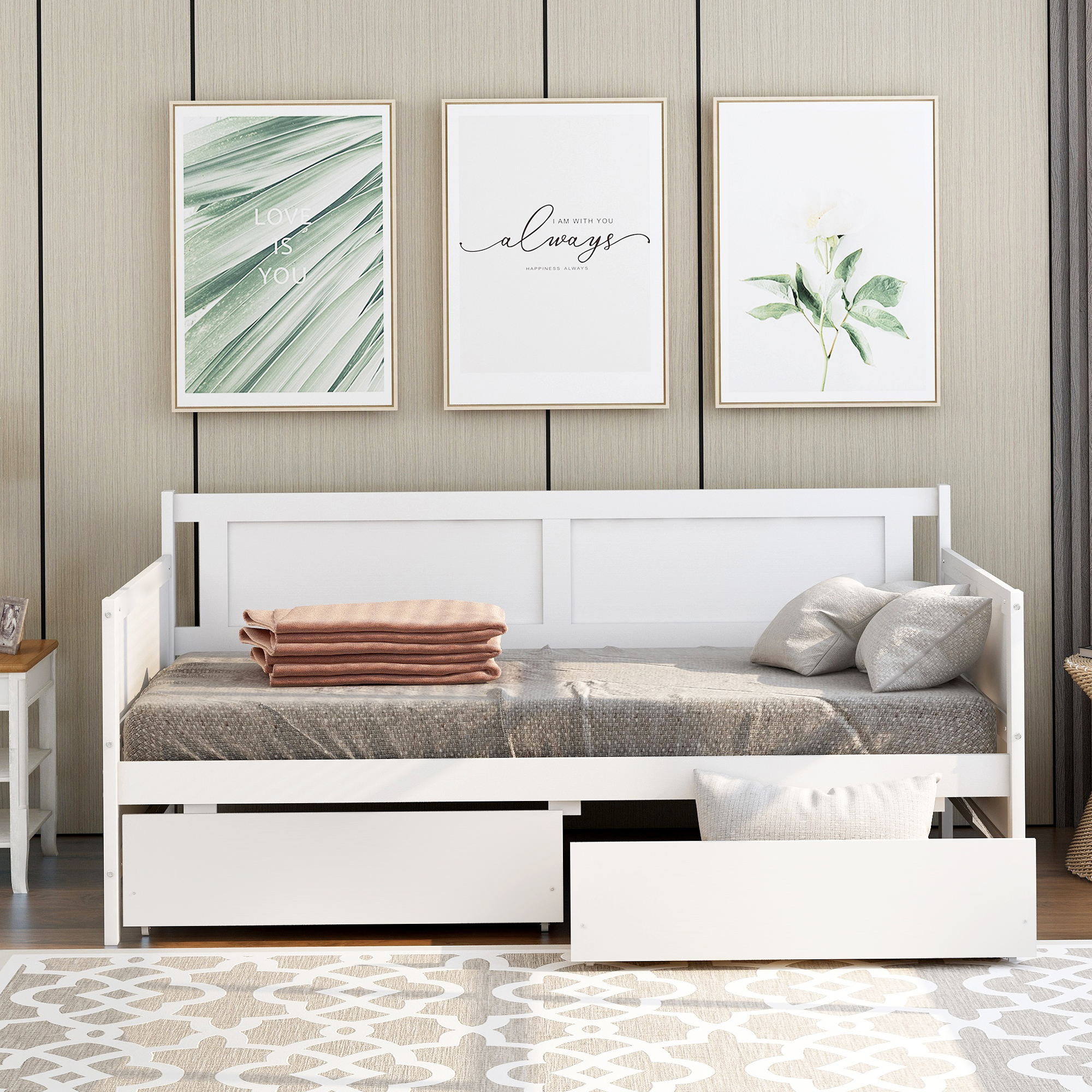 Daybed with two drawers, Twin size Sofa Bed, Two Storage Drawers for Bedroom,Living Room ,White(New SKU:W504P149045)