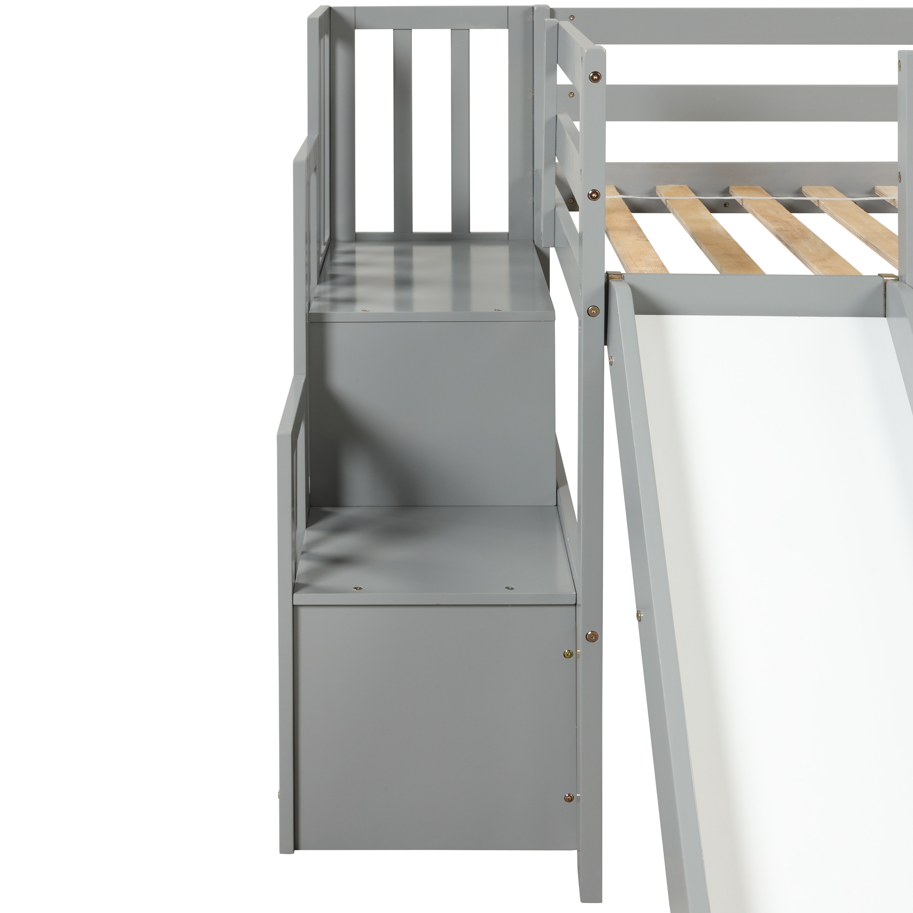 Loft Bed with Staircase, Storage, Slide, Twin size, Full-length Safety Guardrails, No Box Spring Needed, Grey (Old Sku:W504S00005)