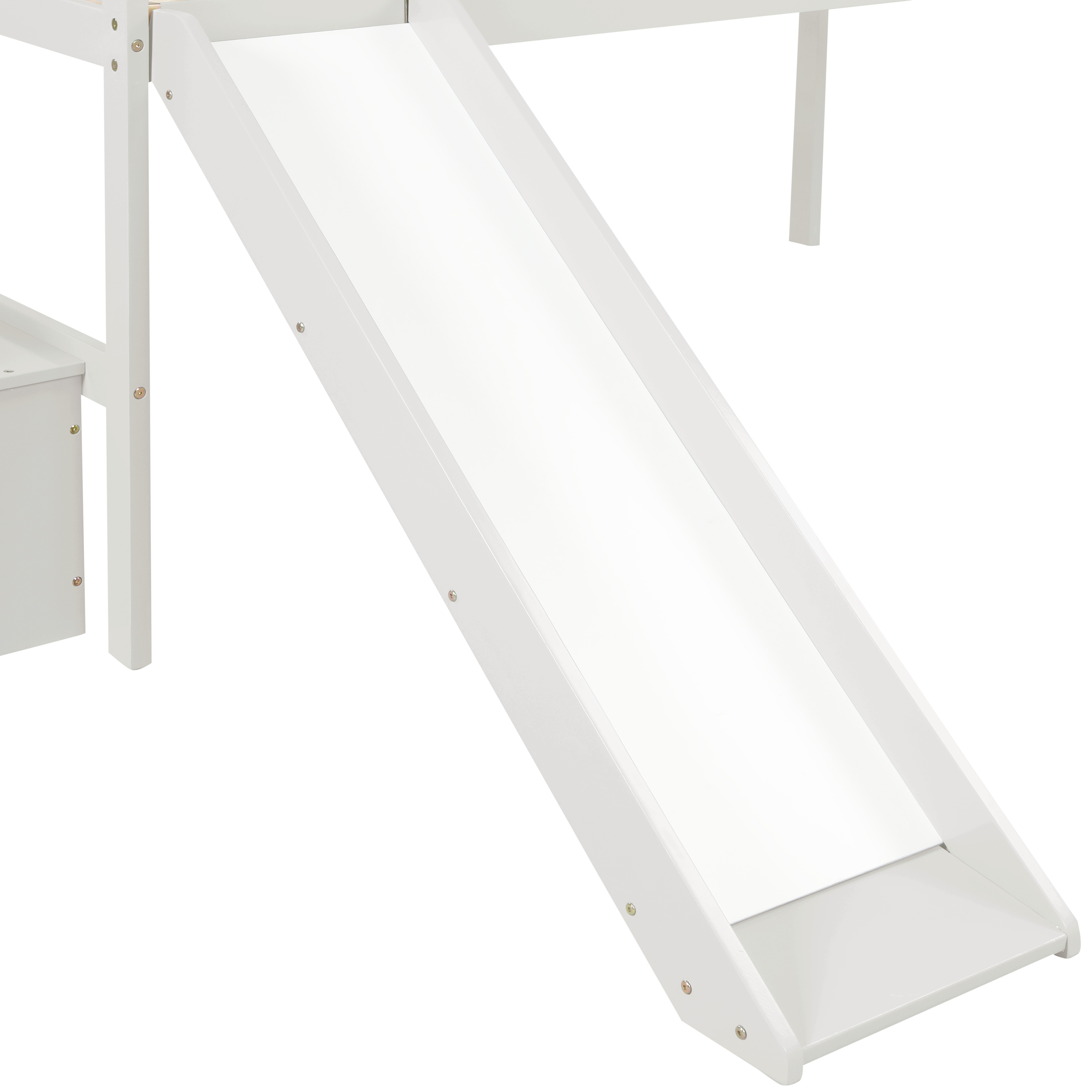 Loft Bed with Staircase, Storage, Slide, Twin size, Full-length Safety Guardrails, No Box Spring Needed, White (Old Sku:W504S00004)