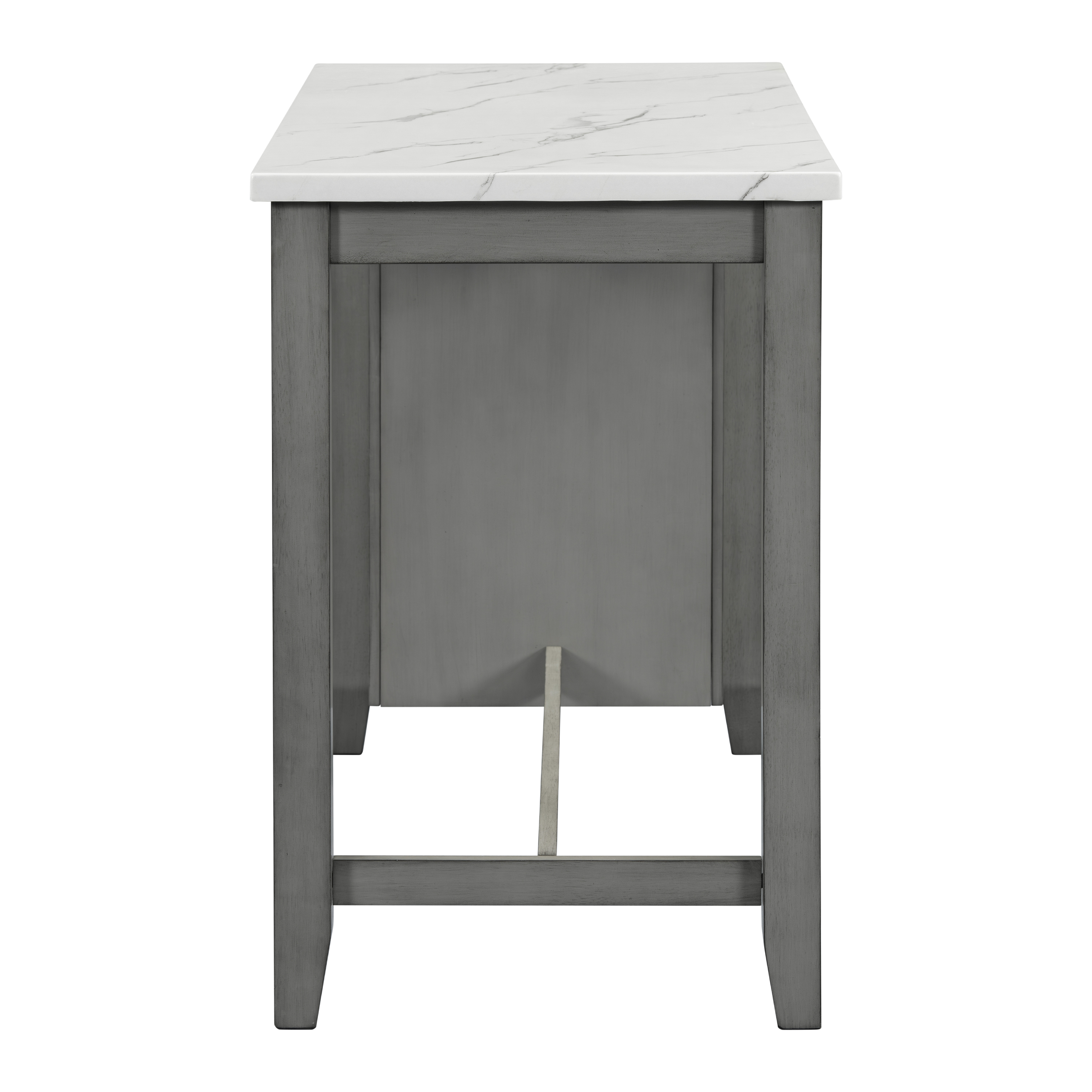 3-piece Counter Height Dining Table Set with Built-in Storage Shelves, One Faux Marble Top Dining Table and 2 counter chairs with footrest,Grey