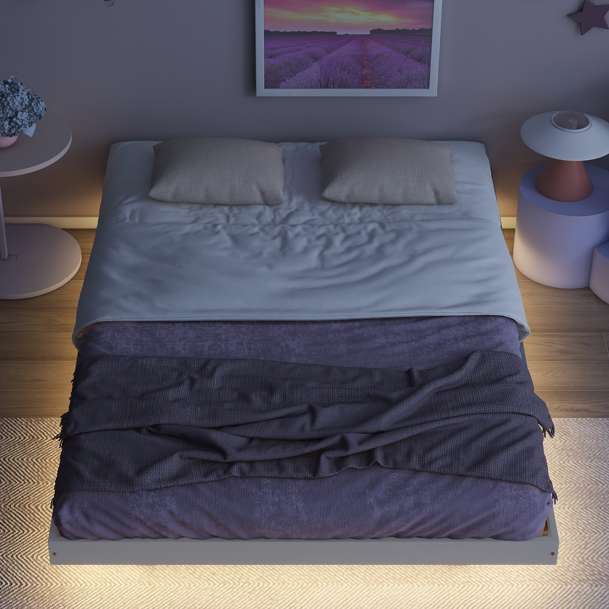 Full Size Floating Bed with LED Lights Underneath,Modern Full Size Low Profile Platform Bed with LED Lights,Grey