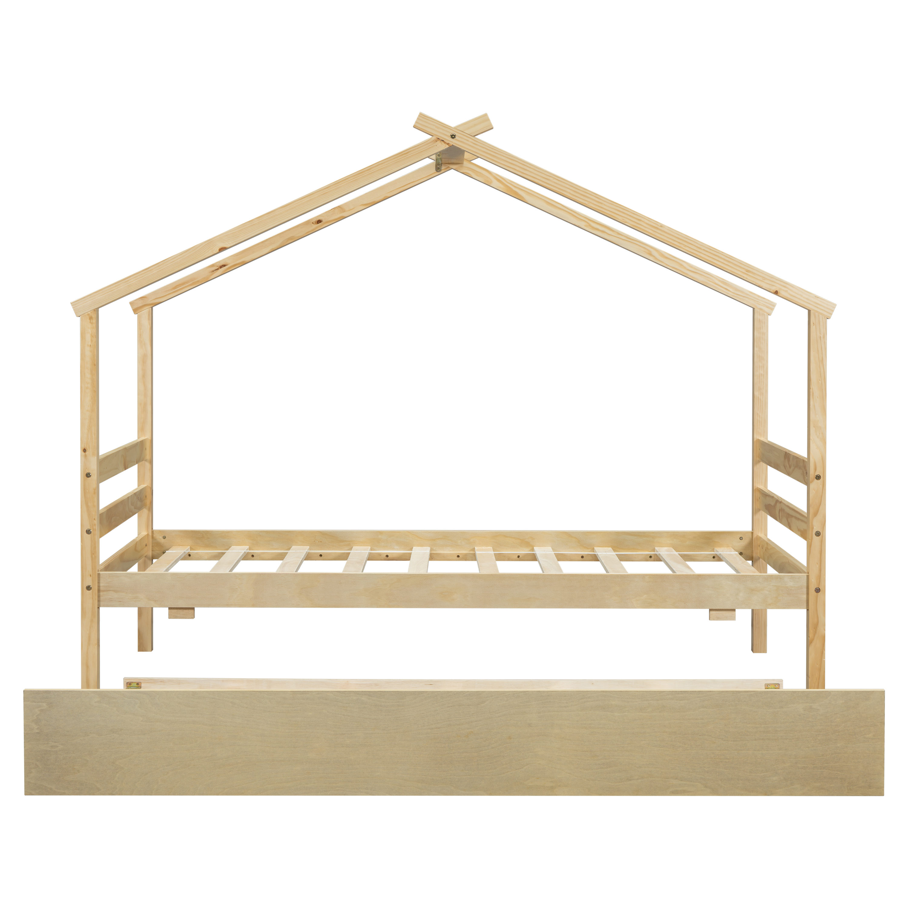 Twin Size  House-shaped Bed with Trundle,Natural