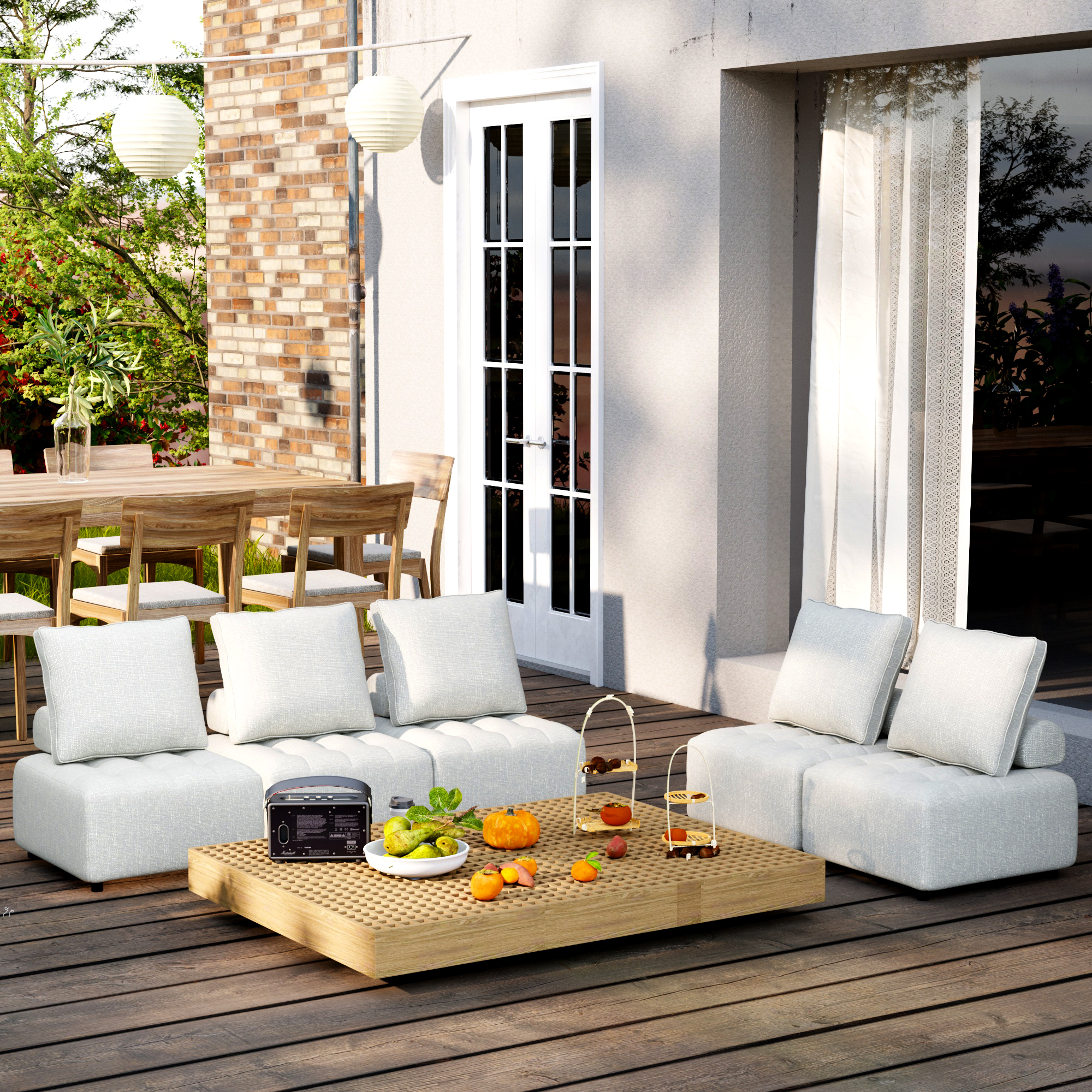 Outdoor Modular Sofa, with Aluminum Structure, Support Cushion and Back Cushion Cover-Removable, Fade-resistant, Waterproof Sofa Cover Included,Beige (The rate : Based on a single piece )