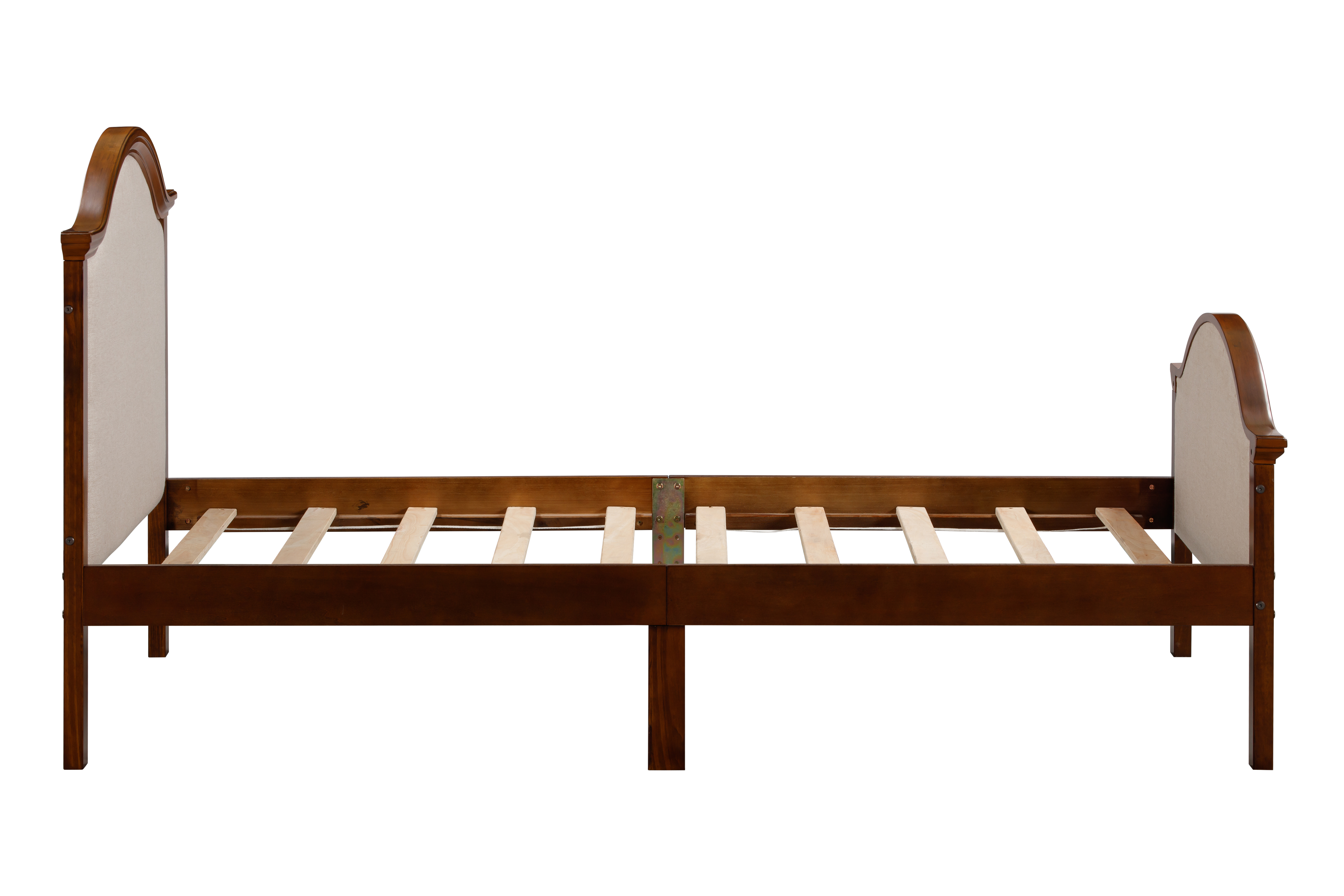 Twin Bed with Upholstered Headboard and Footboard, with Slats,Walnut