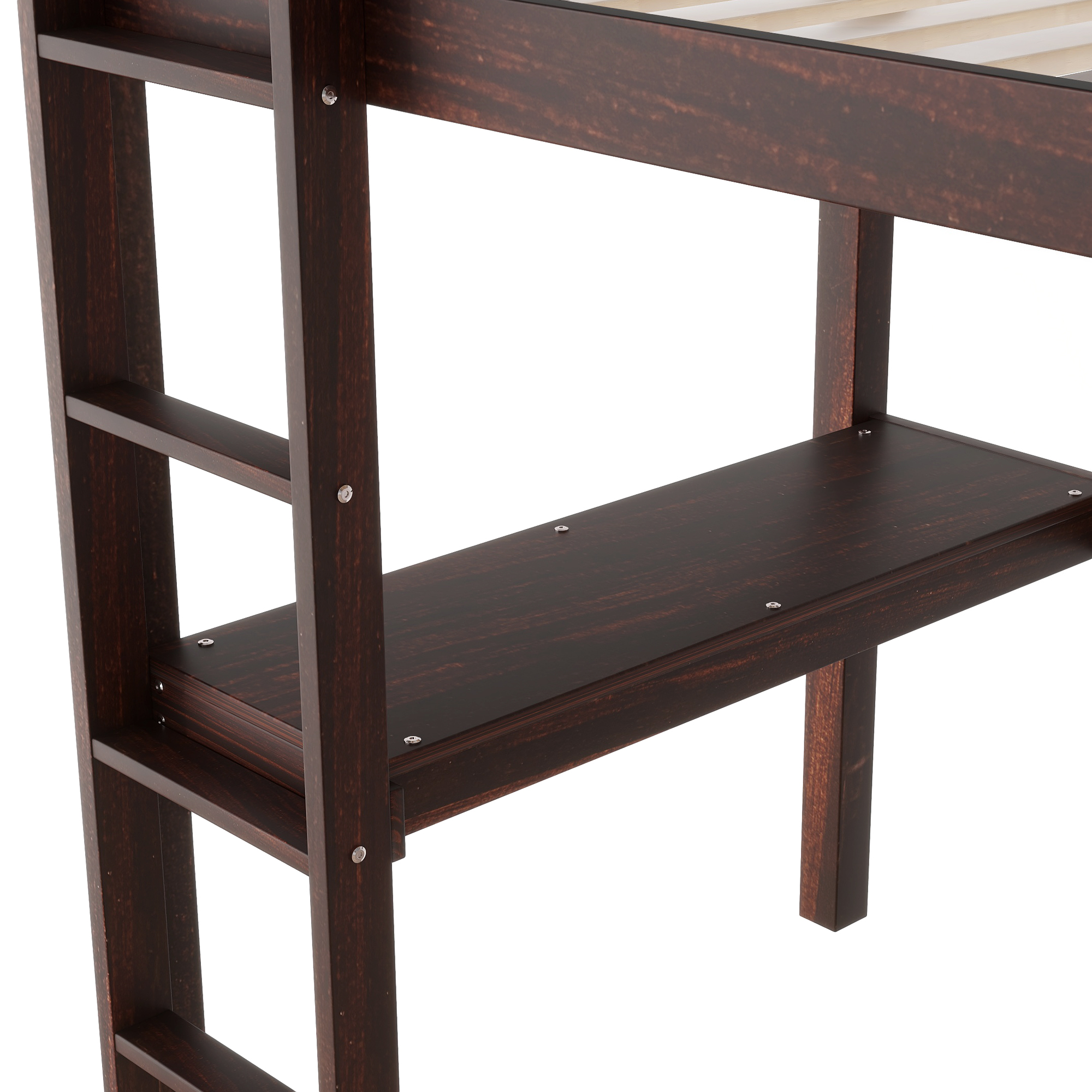 Twin Loft Bed with  built-in desk,Espresso