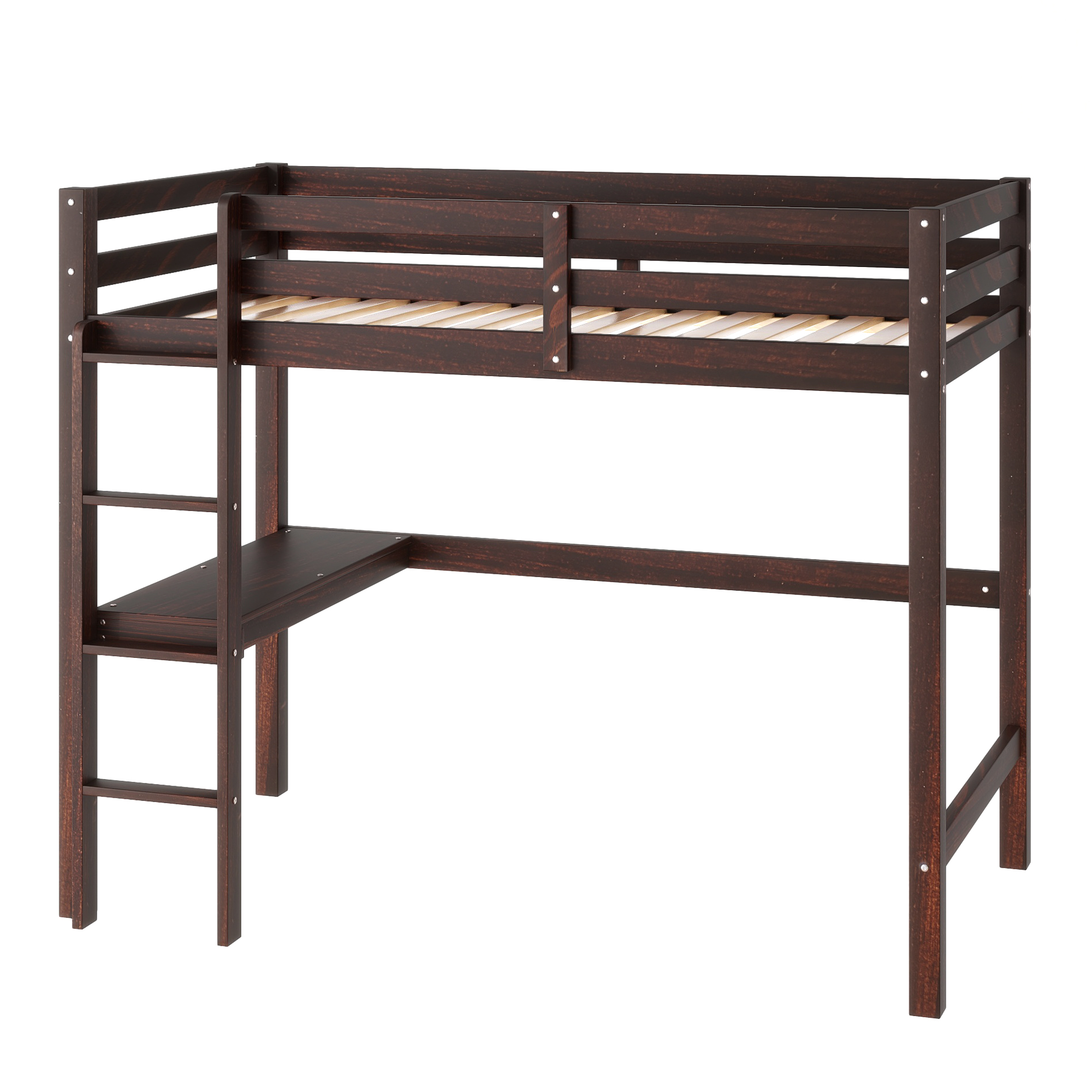 Twin Loft Bed with  built-in desk,Espresso