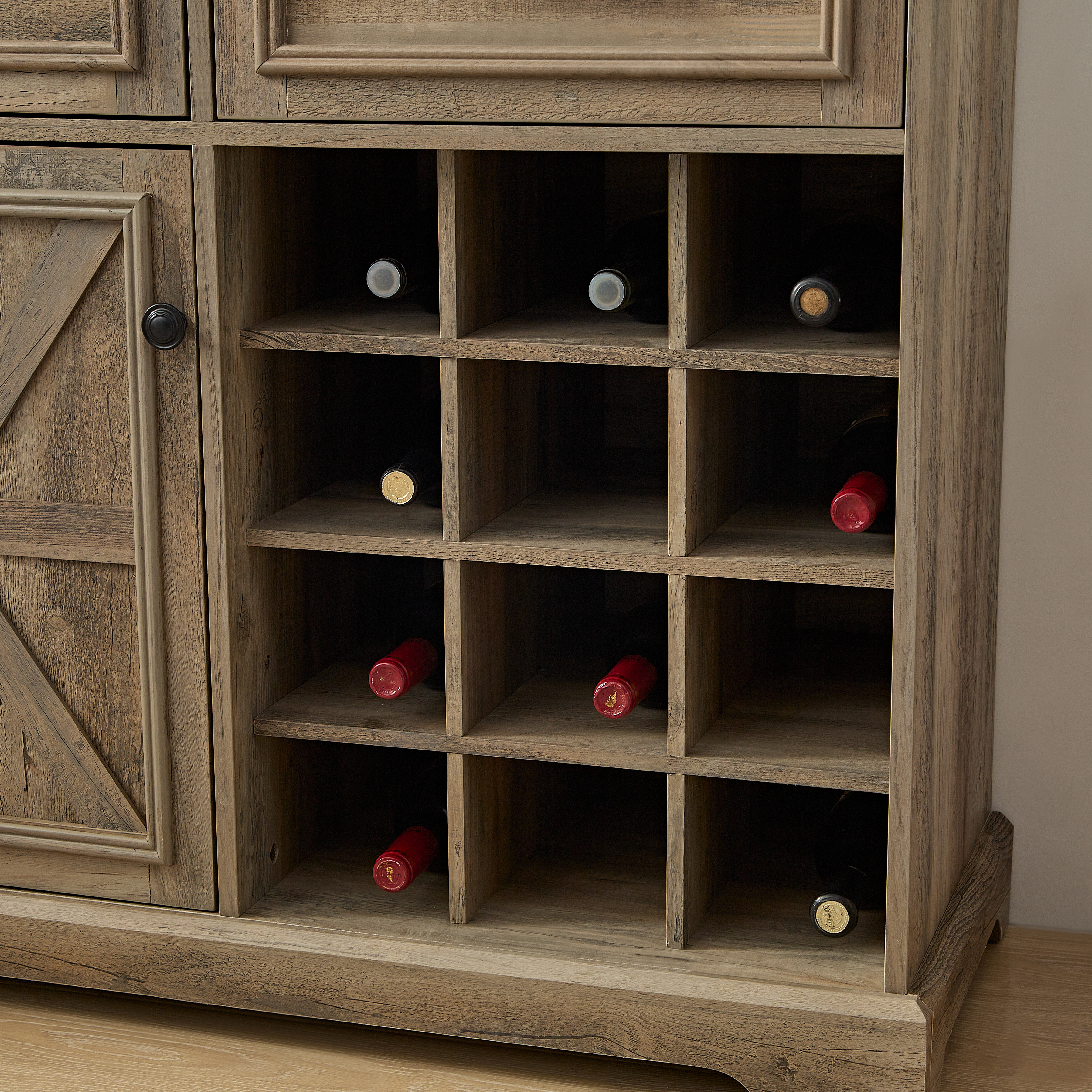 Coffee Bar Cabinet w/Barn Door, Buffet Sideboard w/Drawers, Wine Rack & Shelves