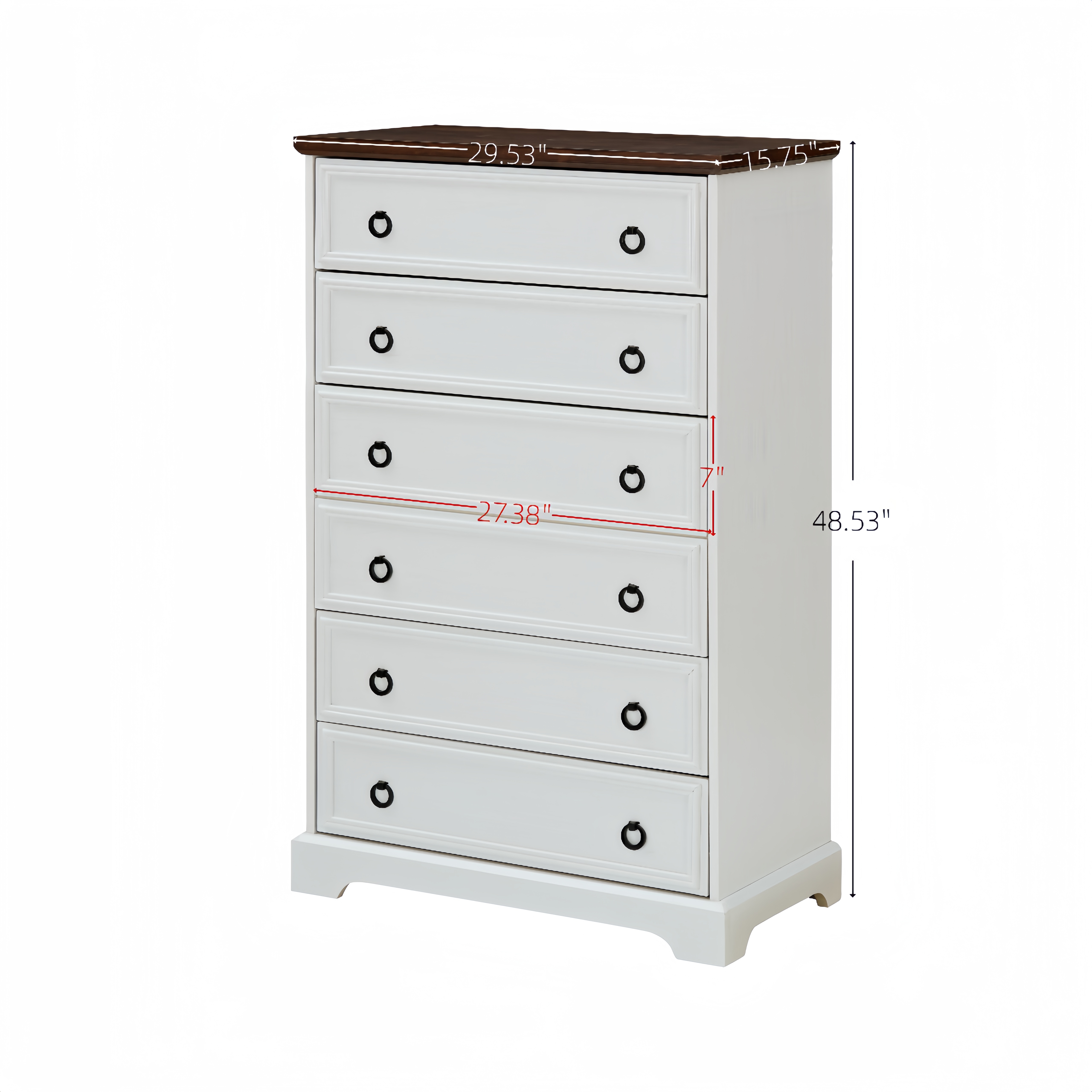 Modern 6 Drawer Dresser, Dressers for Bedroom, Tall Chest of Drawers Closet Organizers & Storage Clothes - Easy Pull Handle, Textured Borders Living Room, Hallway,L 29.53''*W15.75''*H48.03''White