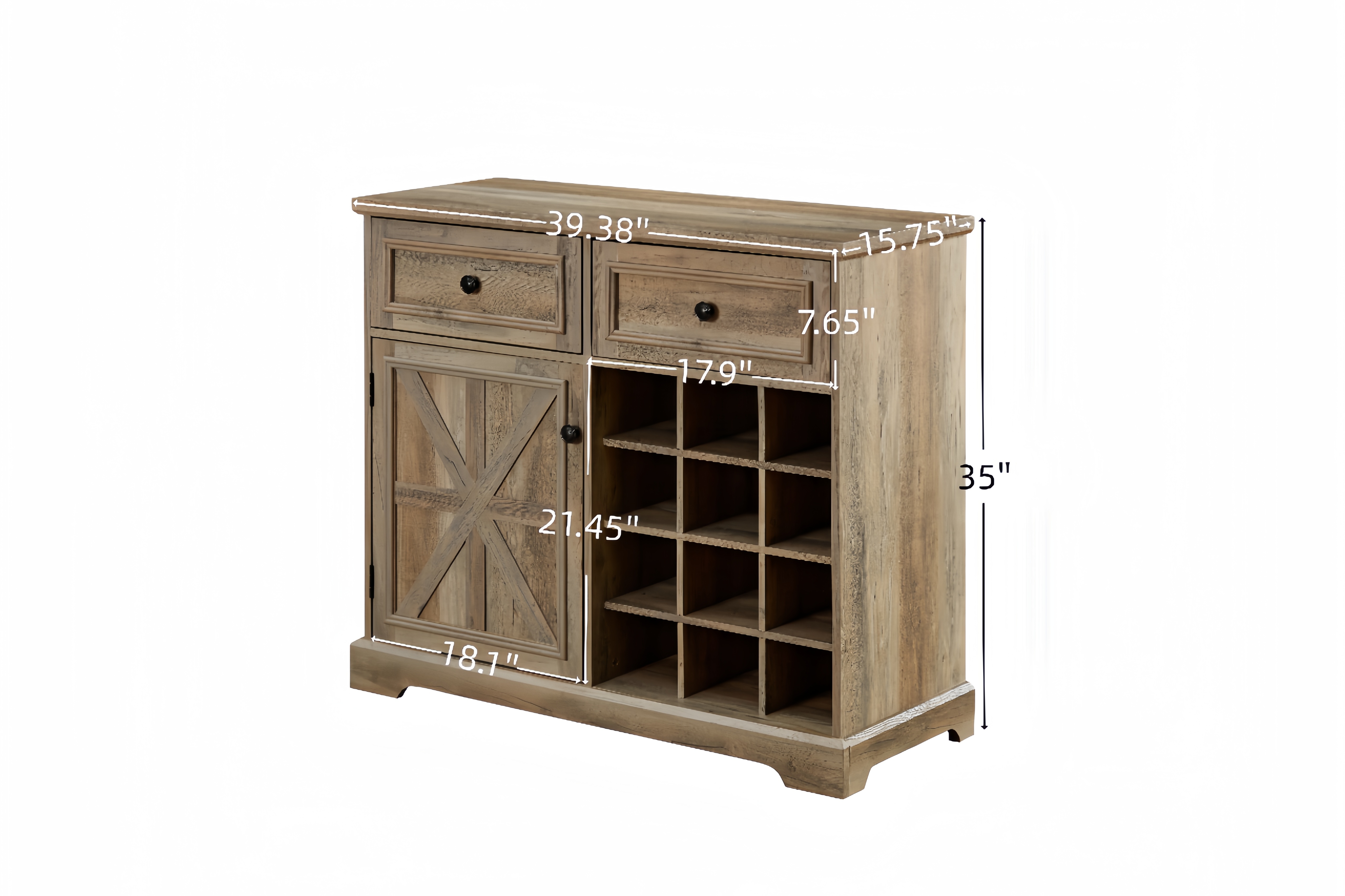 Coffee Bar Cabinet w/Barn Door, Buffet Sideboard w/Drawers, Wine Rack & Shelves