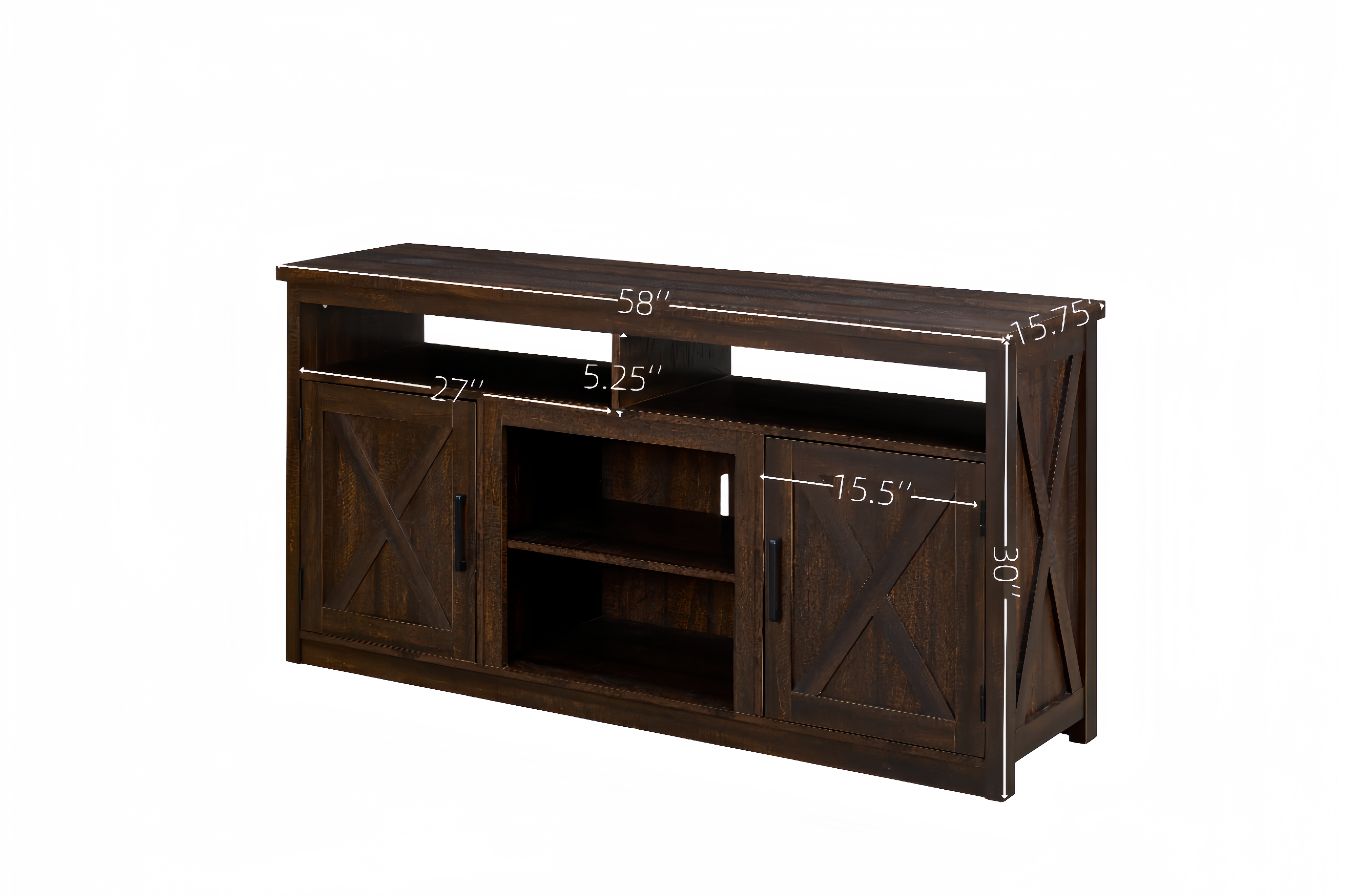 Farmhouse Barn door TV Media Stand Modern Entertainment Console for TV Up to 65" with Open and Closed Storage Space,Espresso L57.87*W15.75*H30.31