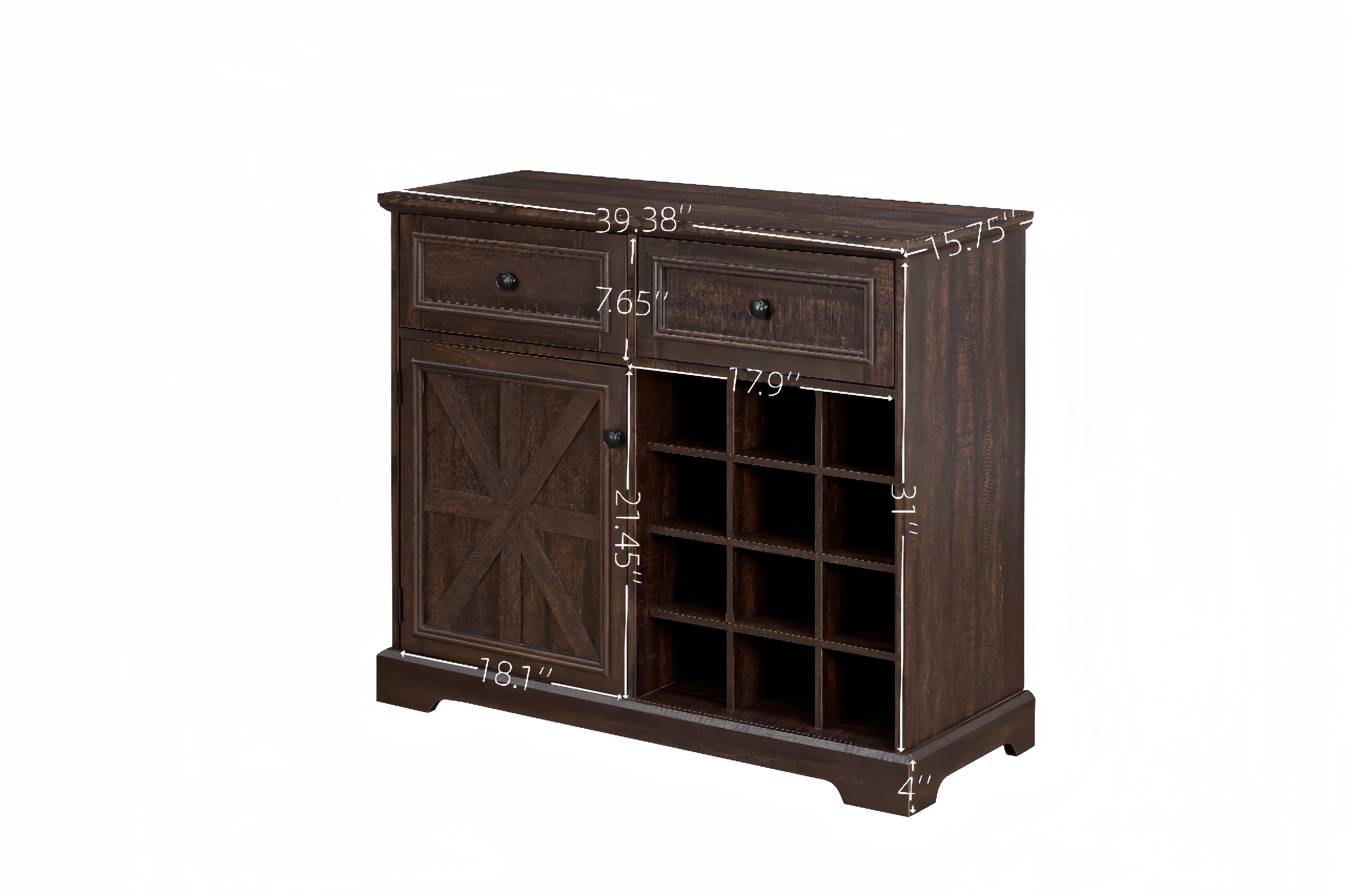 Coffee Bar Cabinet w/Barn Door, Buffet Sideboard w/Drawers, Wine Rack & Shelves