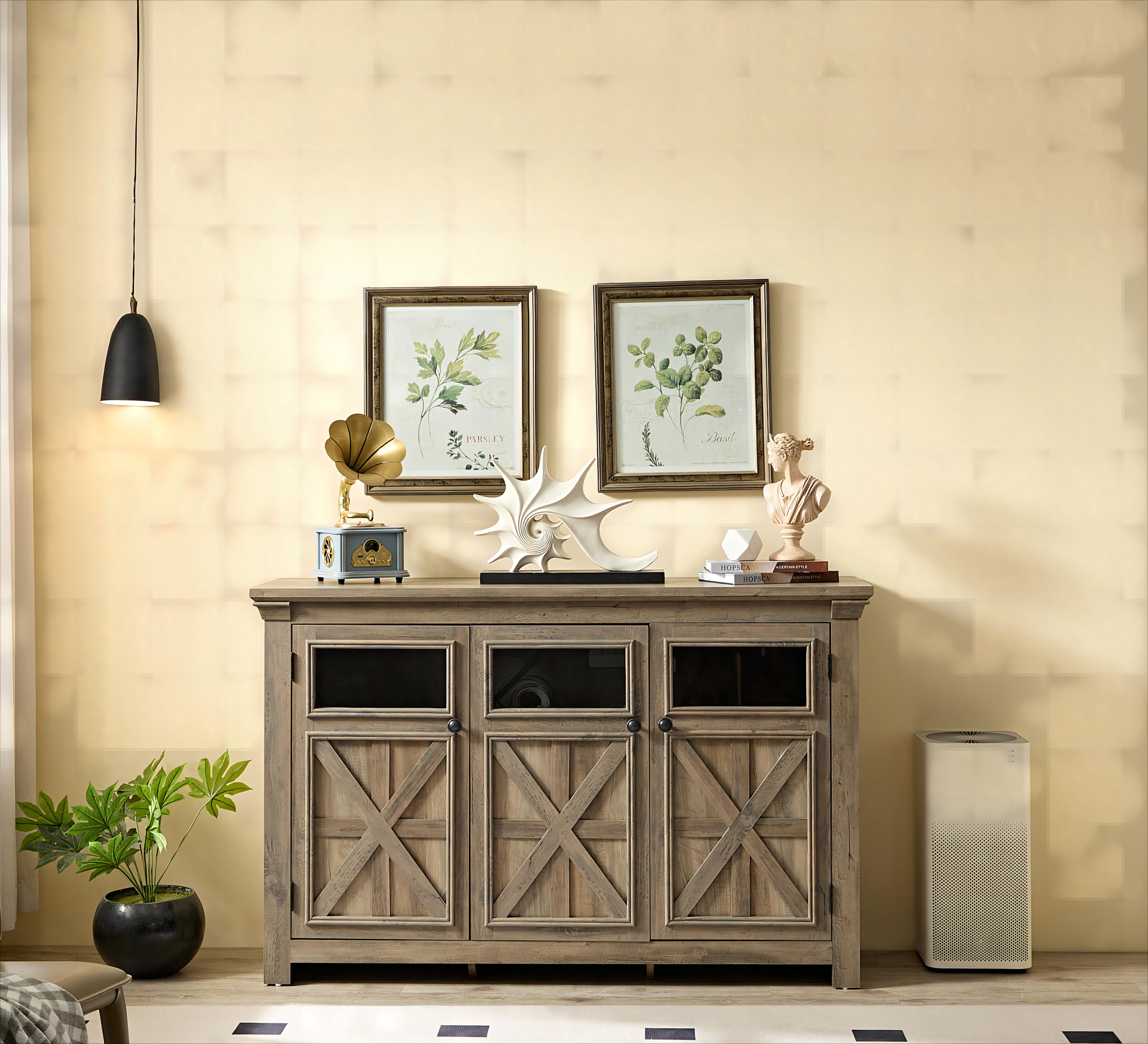 3 Doors Cabinet Large Buffet Sideboard Cabinet, Bar Wine Cabinet for Entryway Living Room Buffet Cabinet Table Coffee Bar Wine Bar Large Storage Space Cabinet for Dining Room Gray Wash