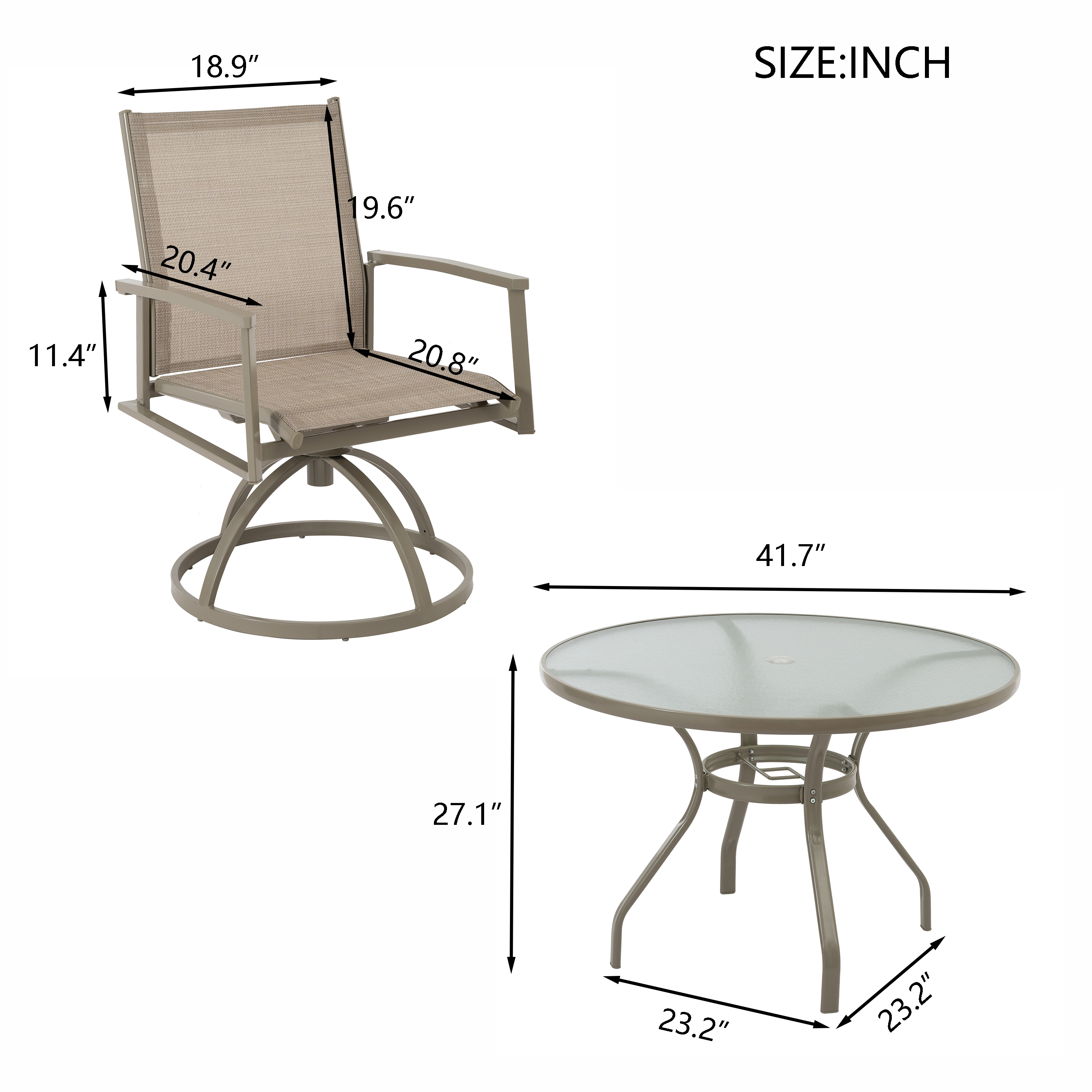 3-Piece Bistro Patio Table and Chairs Set with Tan PVC Sling Swivel Rocker Chairs and Round Cast-Top Outdoor Table, Premium Weather Resistant Outdoor Dining Set for Backyard & Deck