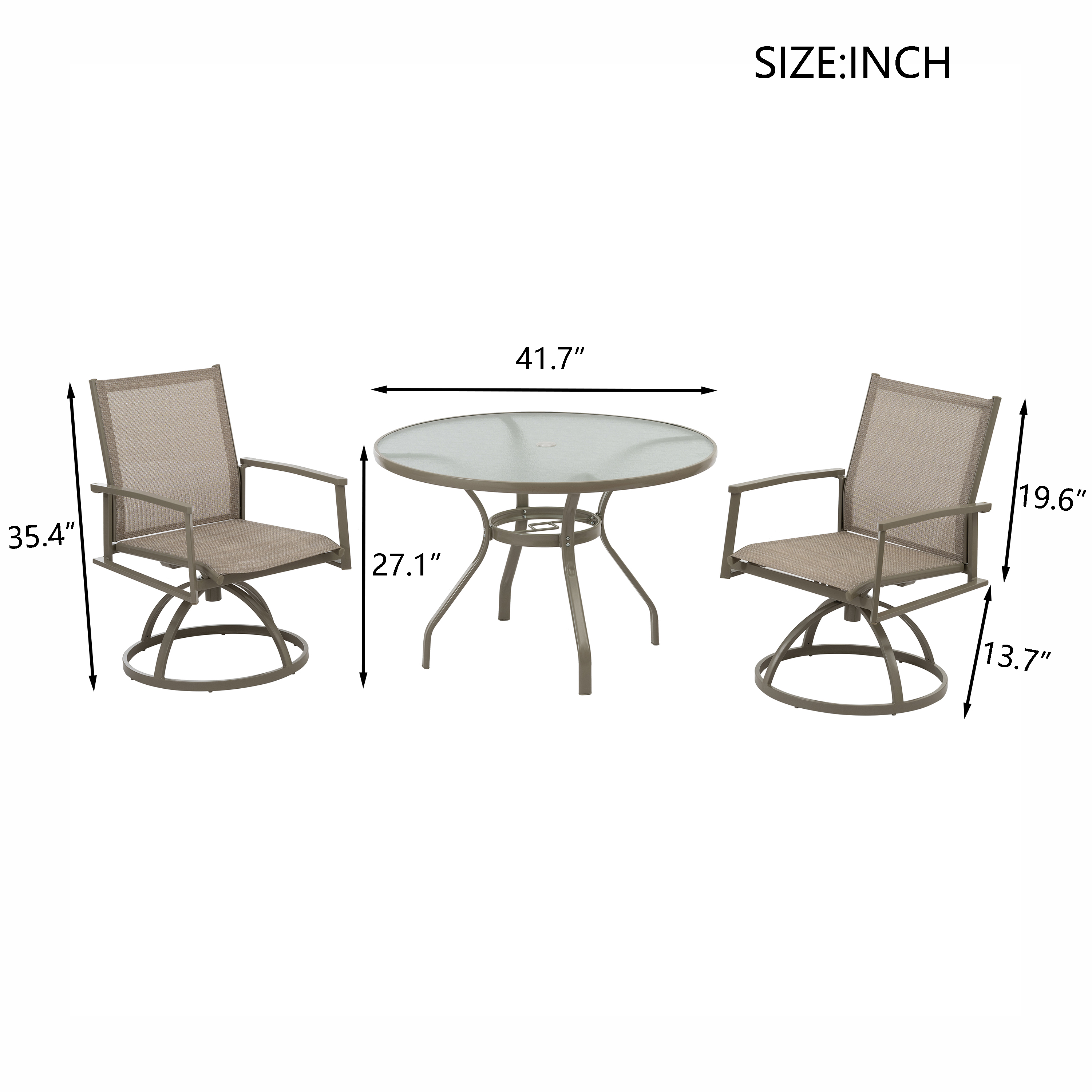 3-Piece Bistro Patio Table and Chairs Set with Tan PVC Sling Swivel Rocker Chairs and Round Cast-Top Outdoor Table, Premium Weather Resistant Outdoor Dining Set for Backyard & Deck