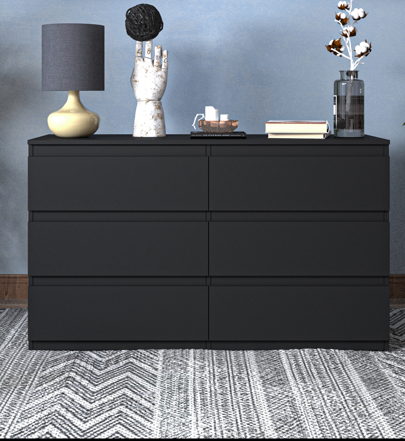 6 Drawer  Double Dresser for Bedroom Living Room Hallway,Black