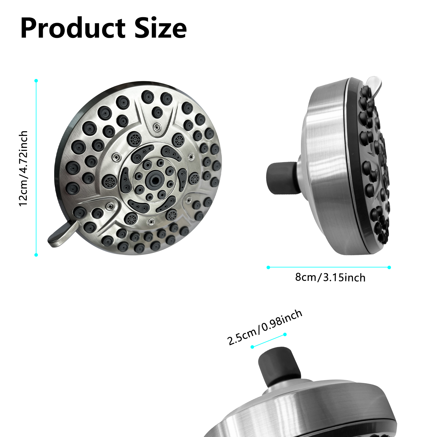 High-Pressure Rain Shower Head With 10 Spray Modes, 4.7 inch Fixed Bathroom Rainfall Showerhead With Adjustable Swivel Ball Joint, Bathroom Accessories