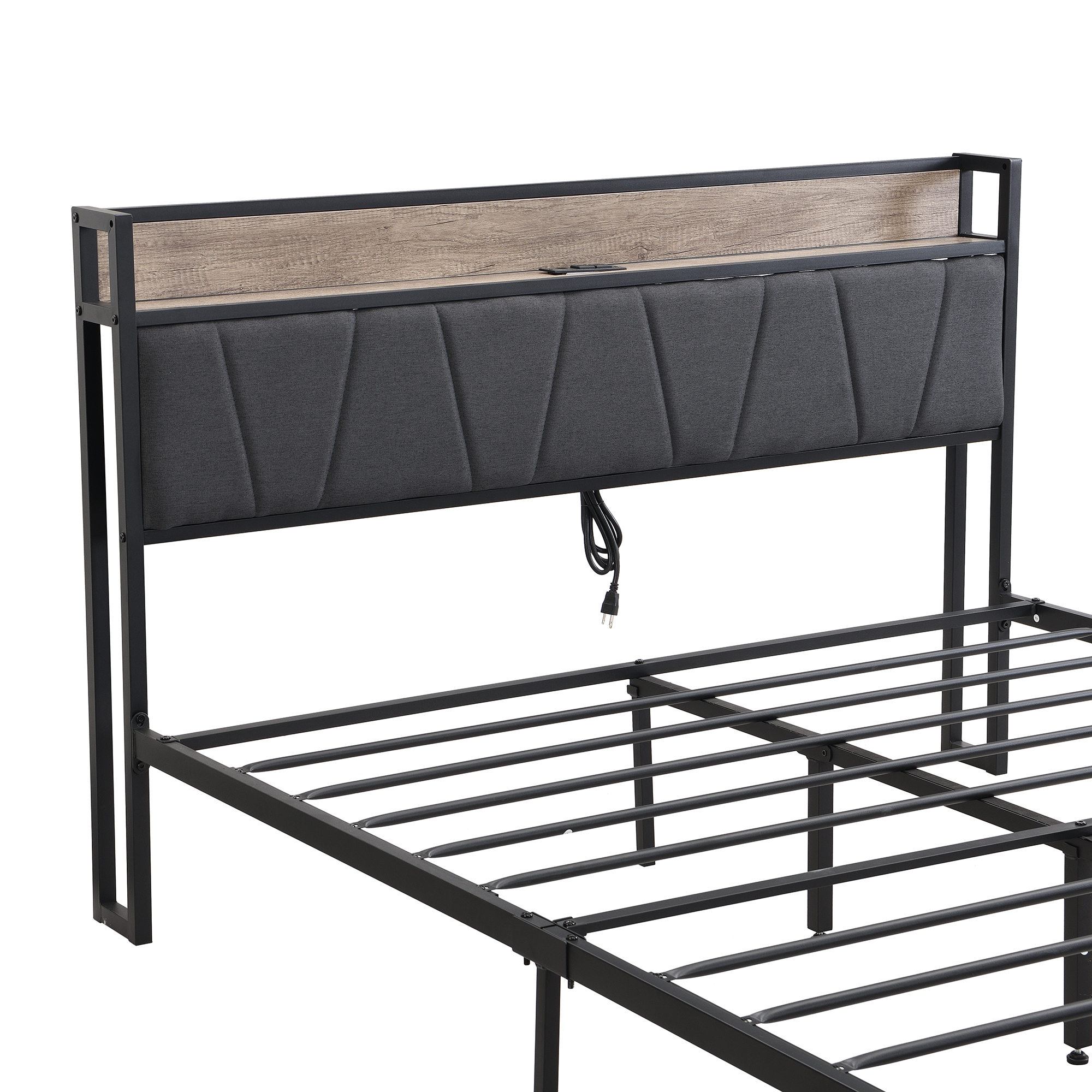 FULL Size Metal Platform Bed Frame with upholstery storage function Headboard and USB LINER and Footboard with drawers, No Box Spring Needed, Large Under Bed Storage, Easy Assemble