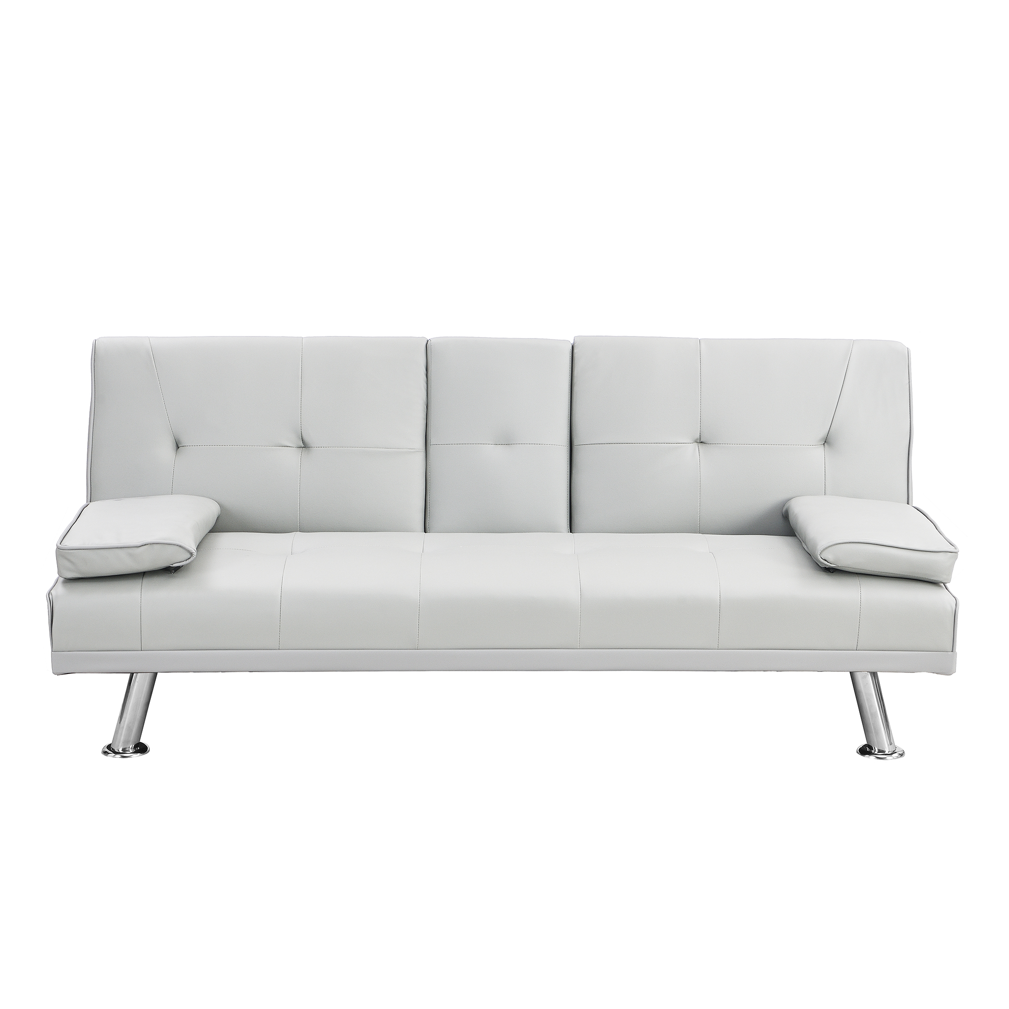 Sofa Bed with Armrest two holders WOOD FRAME, STAINLESS LEG, FUTON WHITE PVC