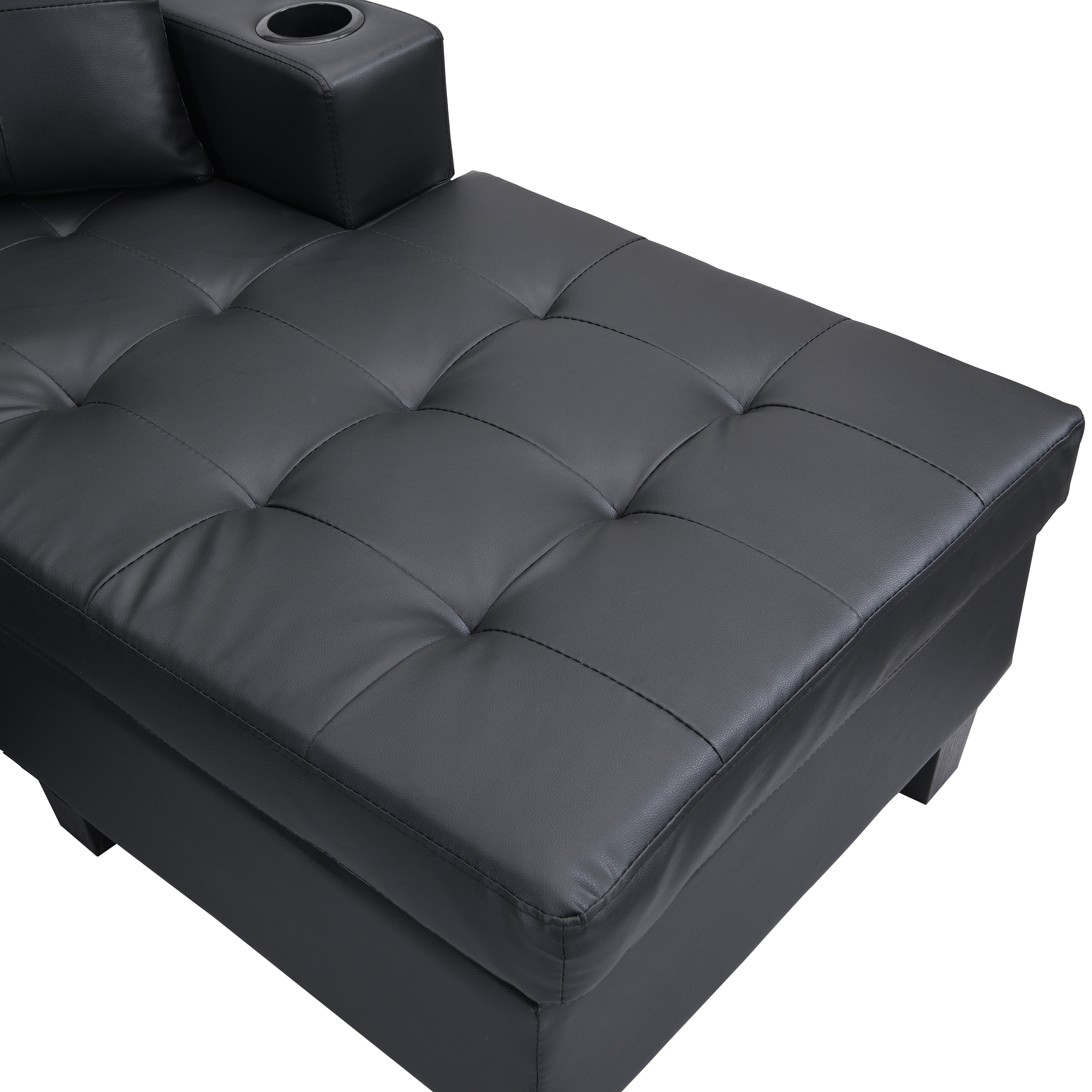 Sectional Sofa Set for Living Room with L Shape Chaise Lounge ,cup holder and Left or Right Hand Chaise Modern 4 Seat (BLACK)