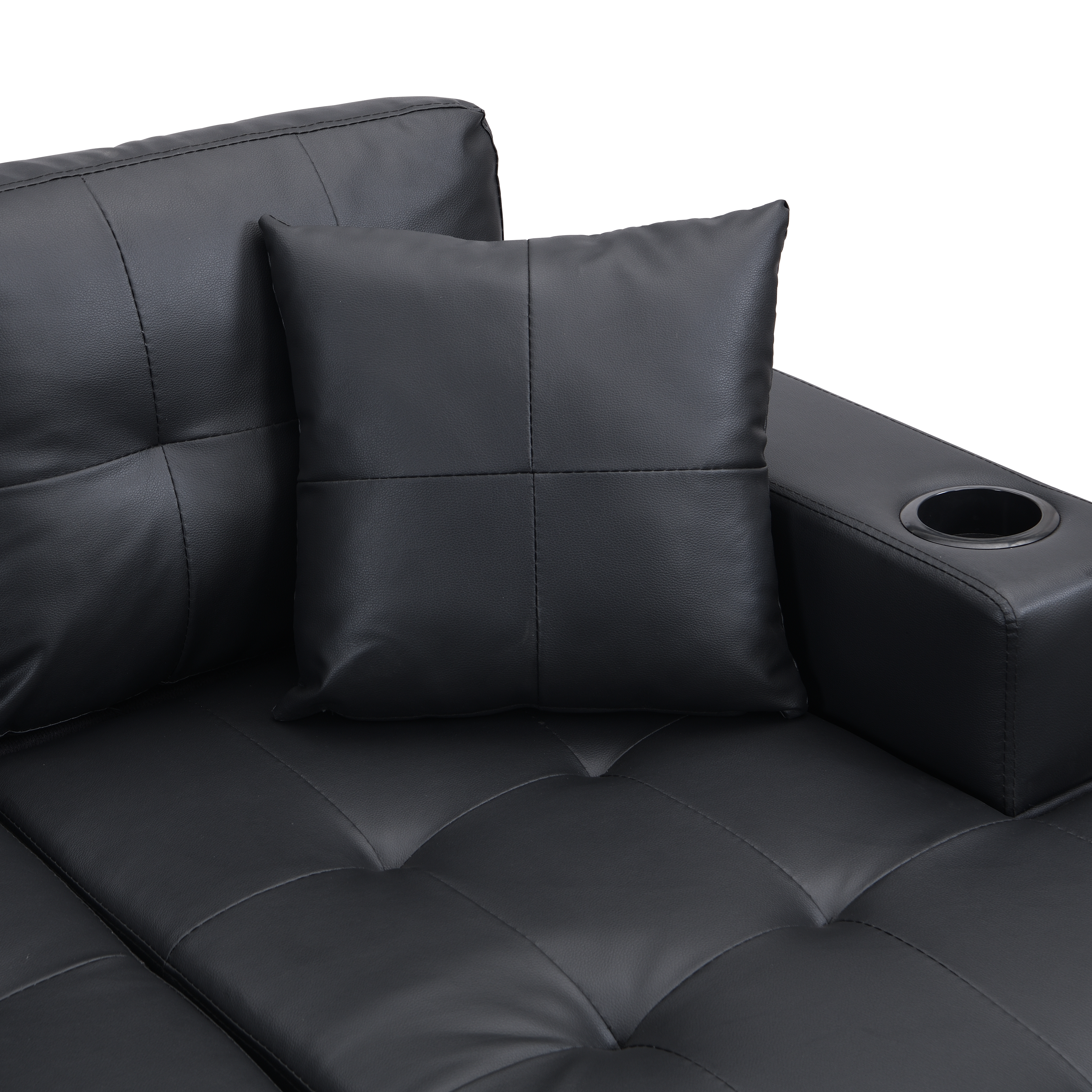 Sectional Sofa Set for Living Room with L Shape Chaise Lounge ,cup holder and Left or Right Hand Chaise Modern 4 Seat (BLACK)